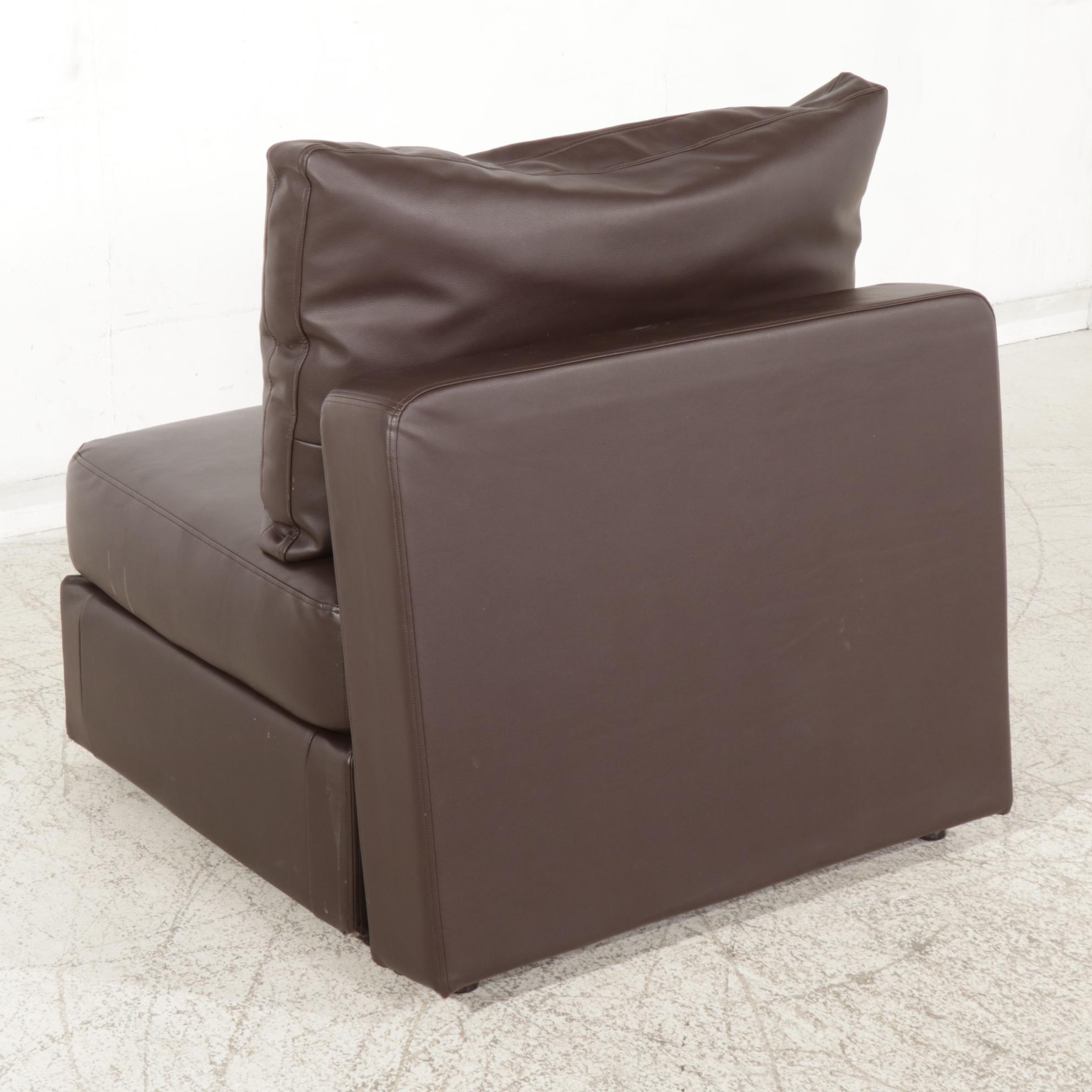 Lovesac Faux Brown Leather "Sactional" with Table and Ottoman