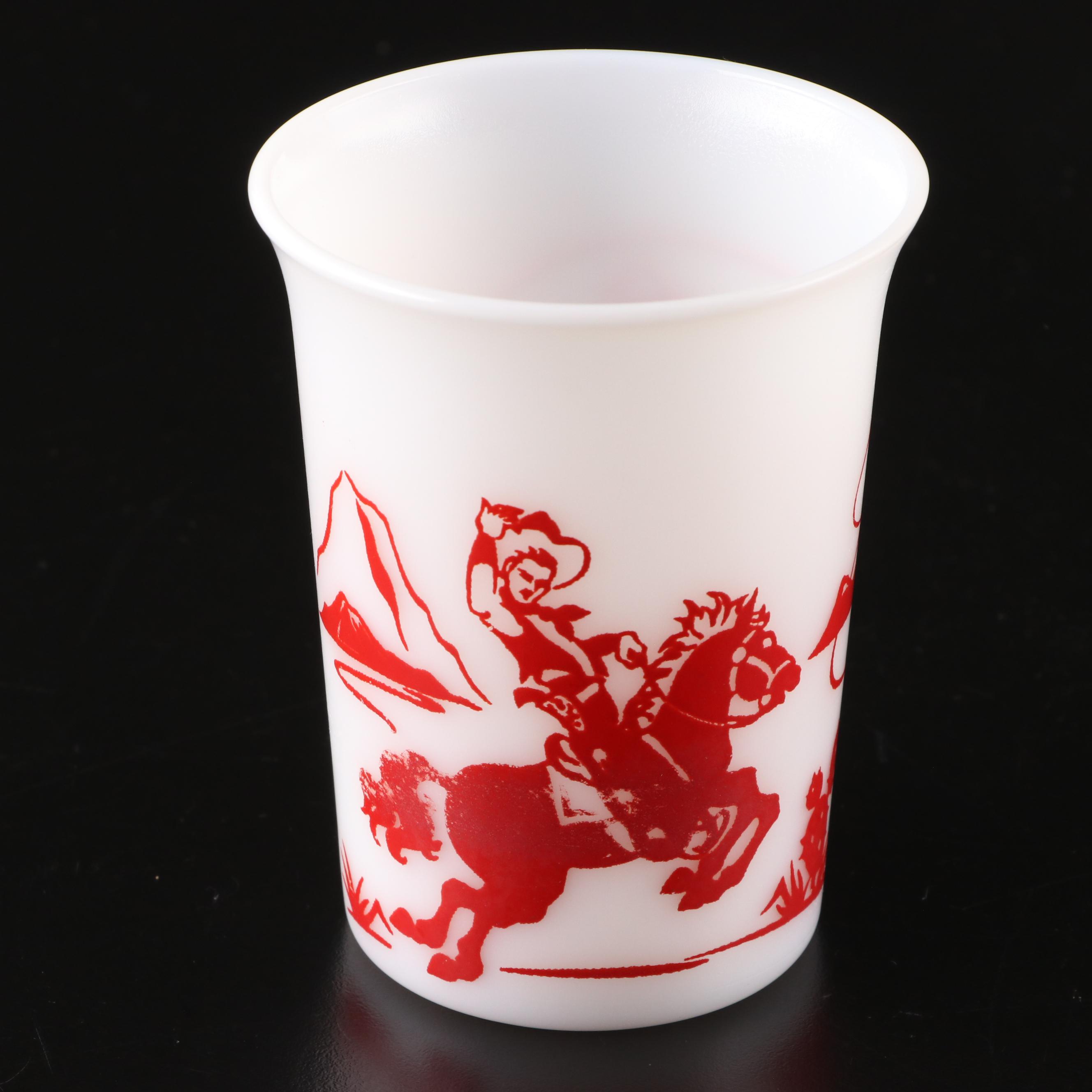 Anchor Hocking Milk Glass Child's Plate and Western Tumbler, Mid-20th C