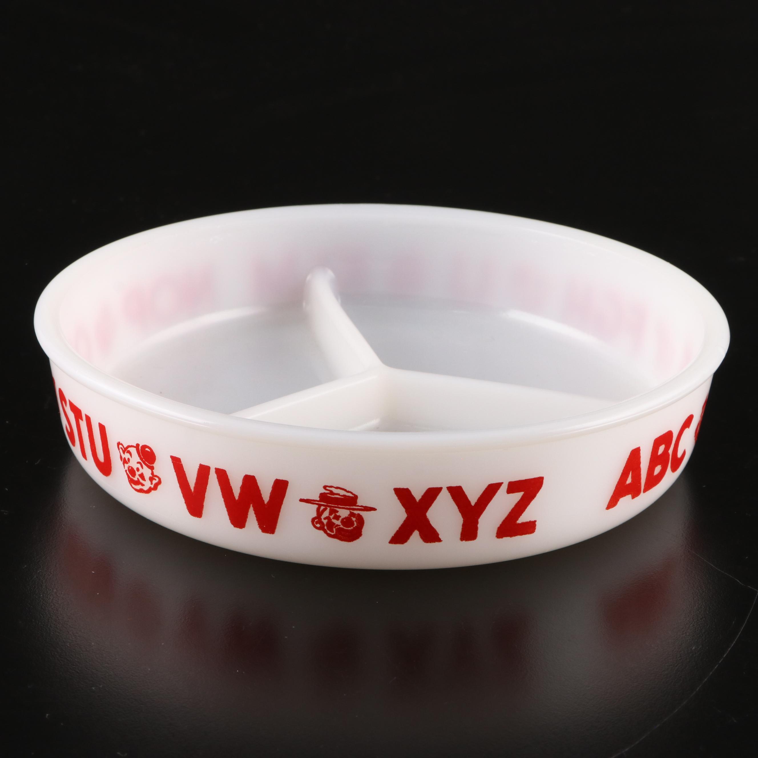 Anchor Hocking Milk Glass Child's Plate and Western Tumbler, Mid-20th C