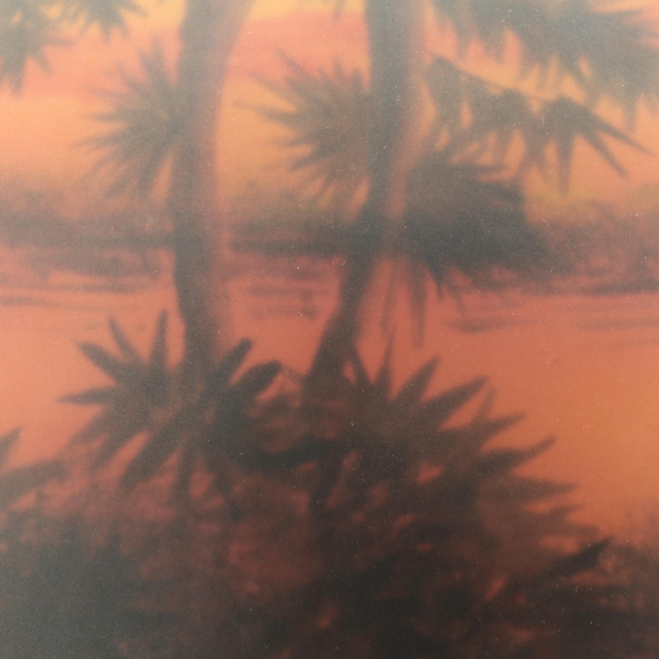 Art Nouveau Style Reverse Decorated Glass and Metal Table Lamp, Mid/Late 20th C.