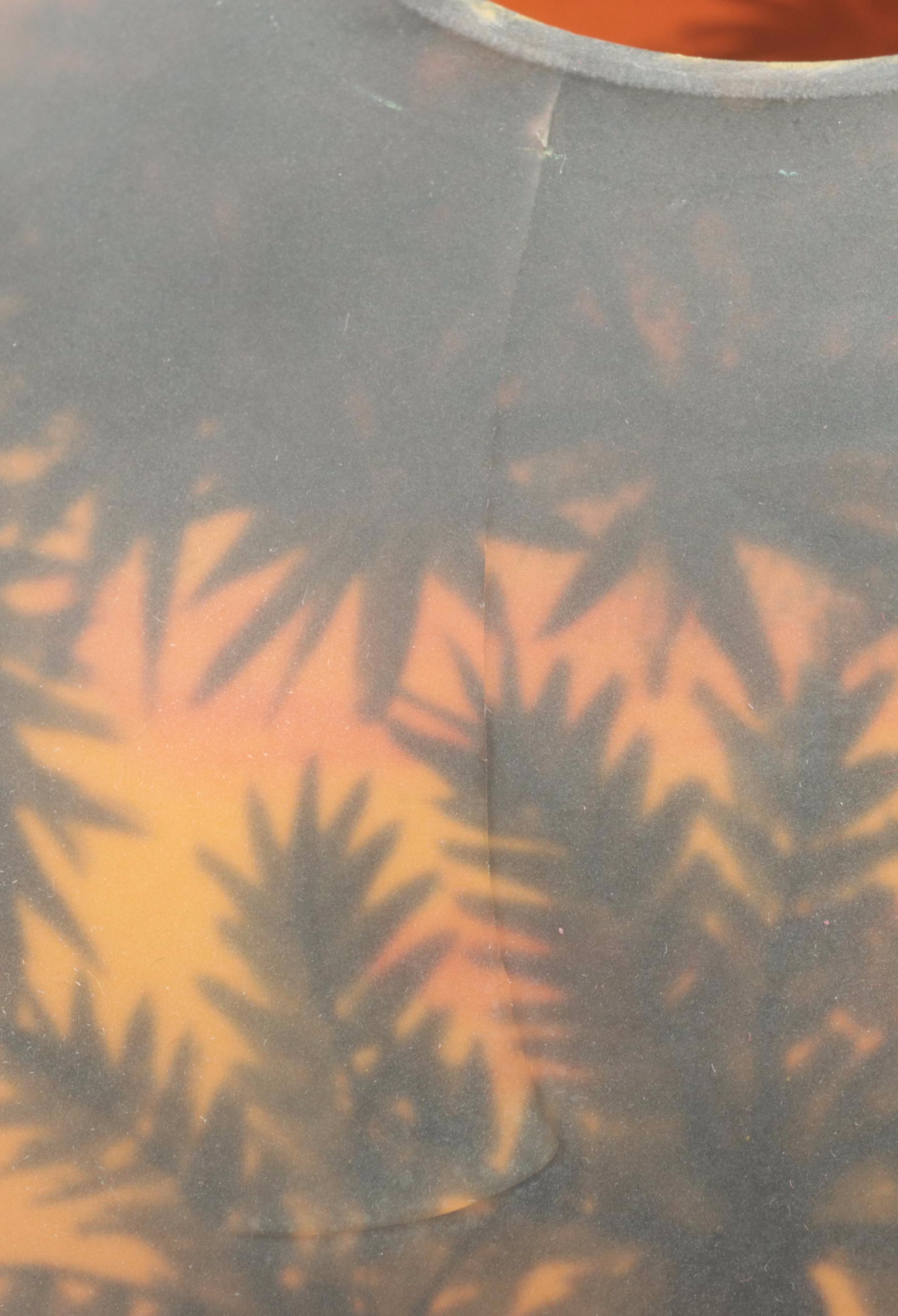 Art Nouveau Style Reverse Decorated Glass and Metal Table Lamp, Mid/Late 20th C.