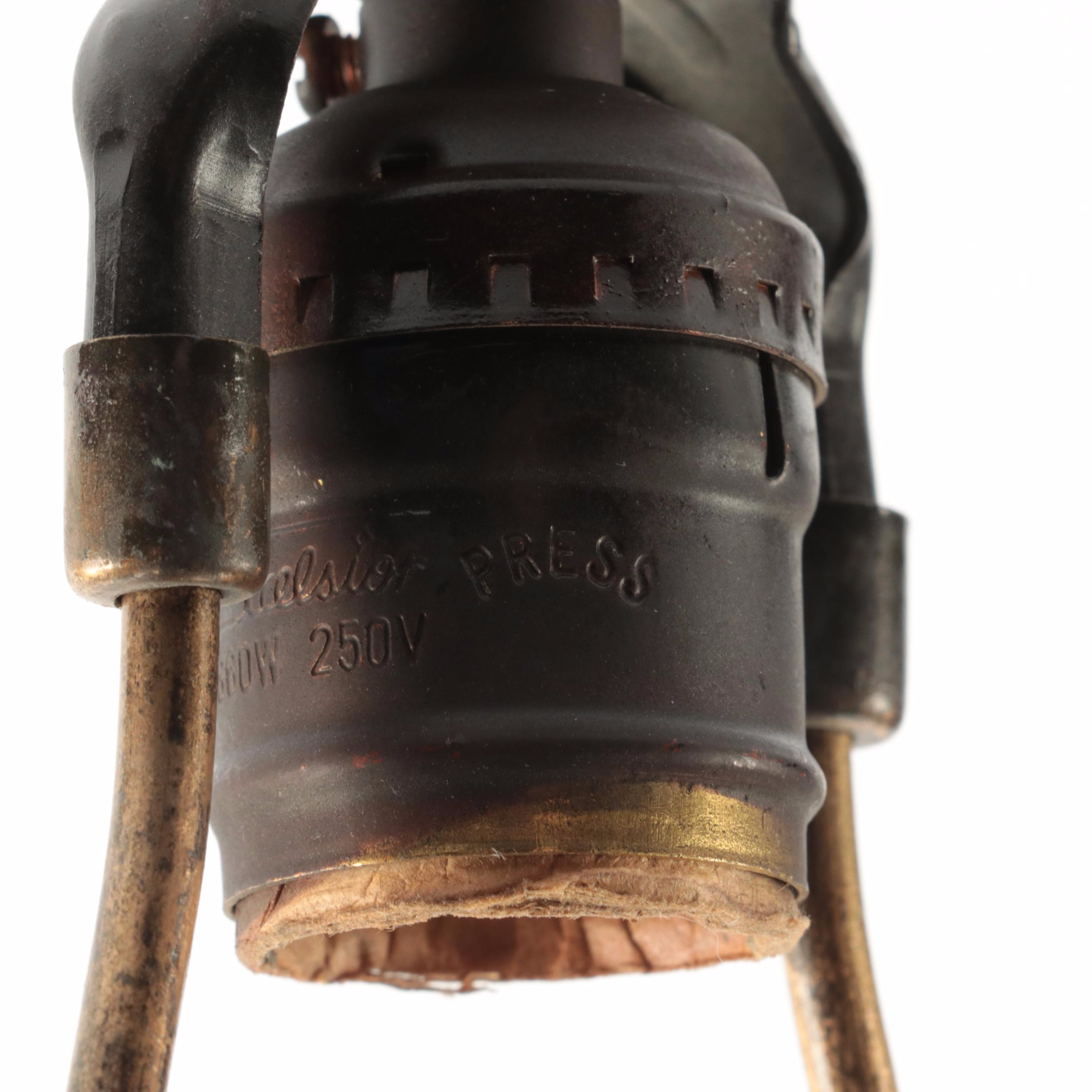 Art Nouveau Style Reverse Decorated Glass and Metal Table Lamp, Mid/Late 20th C.