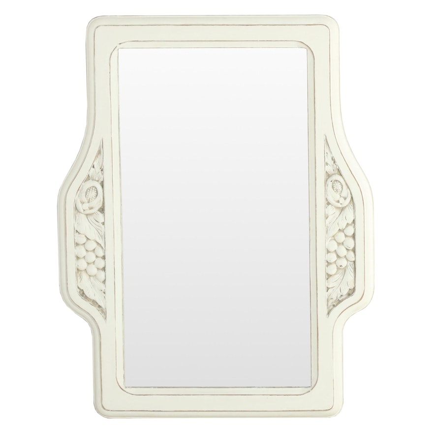 White-Painted and Relief-Carved Wall Mirror, 20th Century