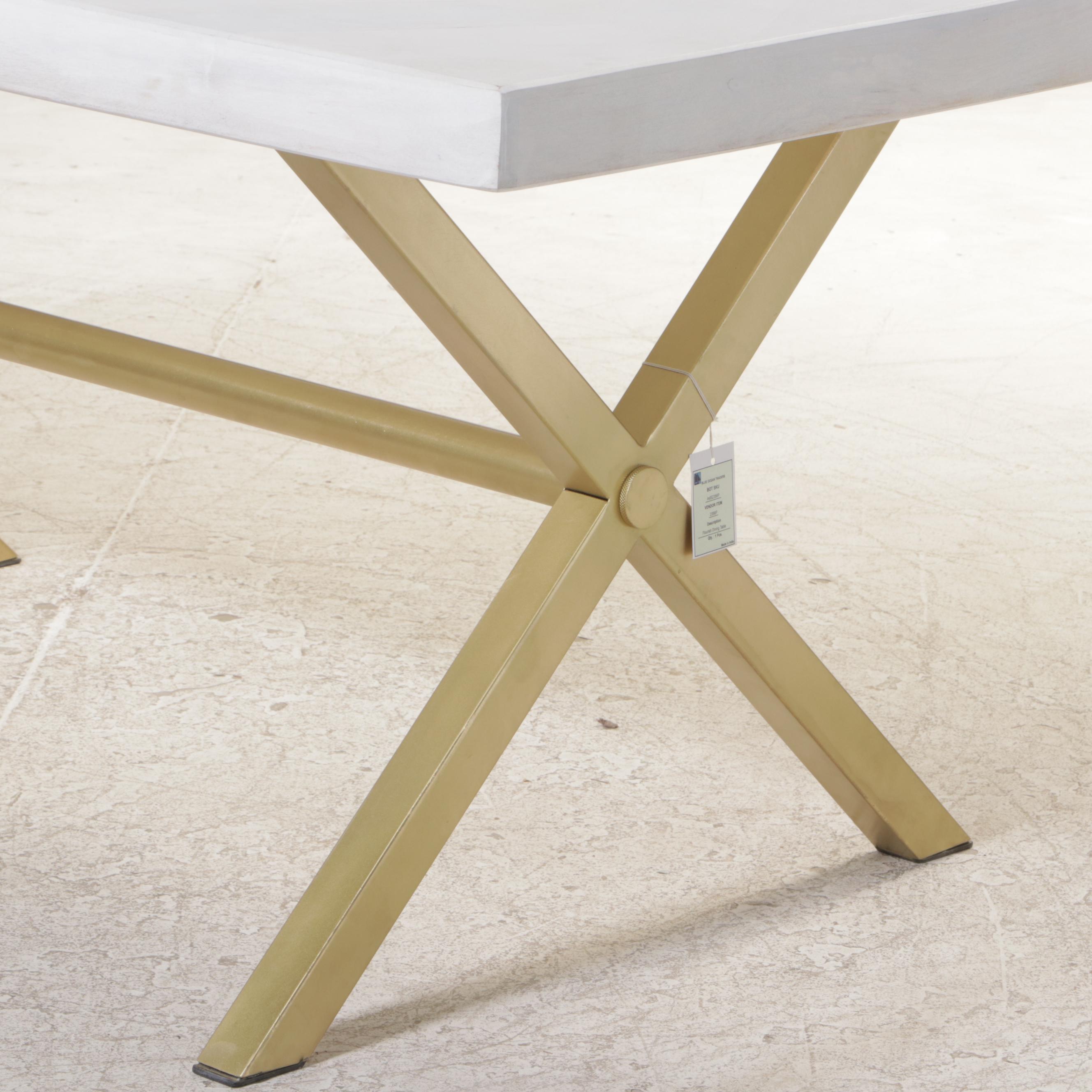 Contemporary White and GoldPainted XBase Trestle Dining Table EBTH