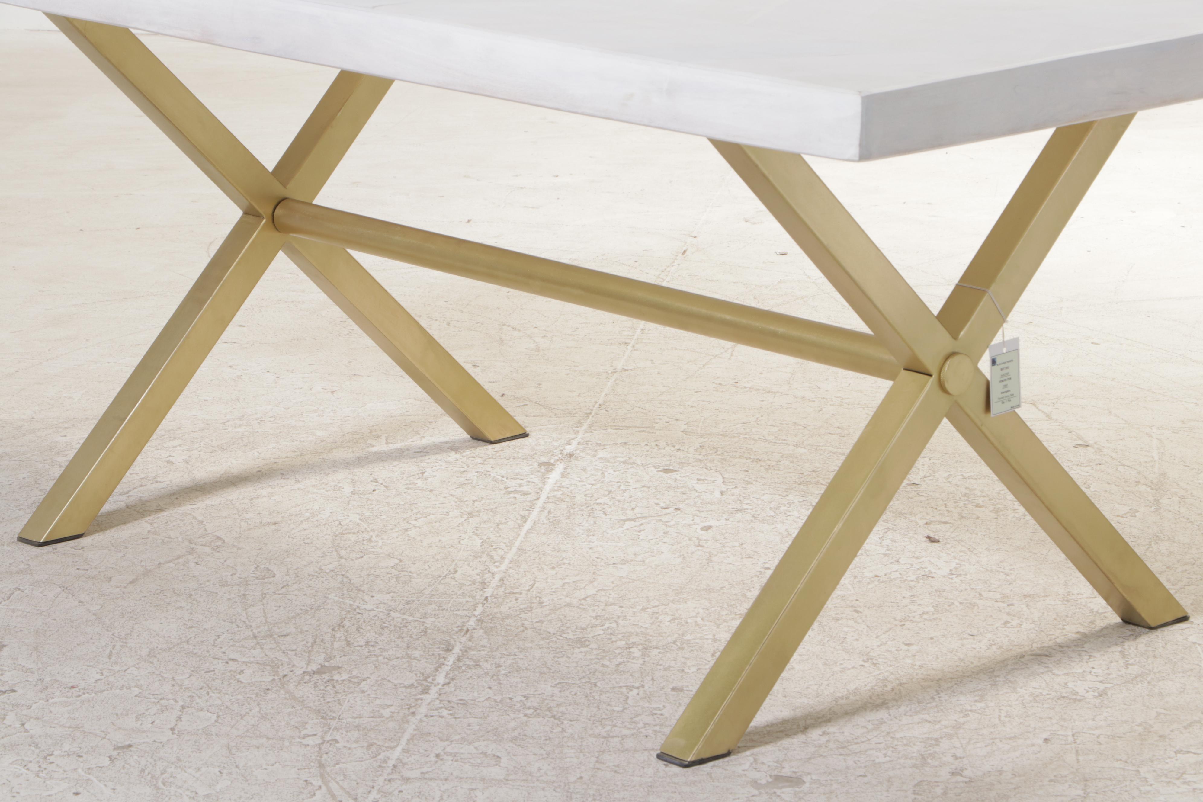 Contemporary White and Gold-Painted X-Base Trestle Dining Table