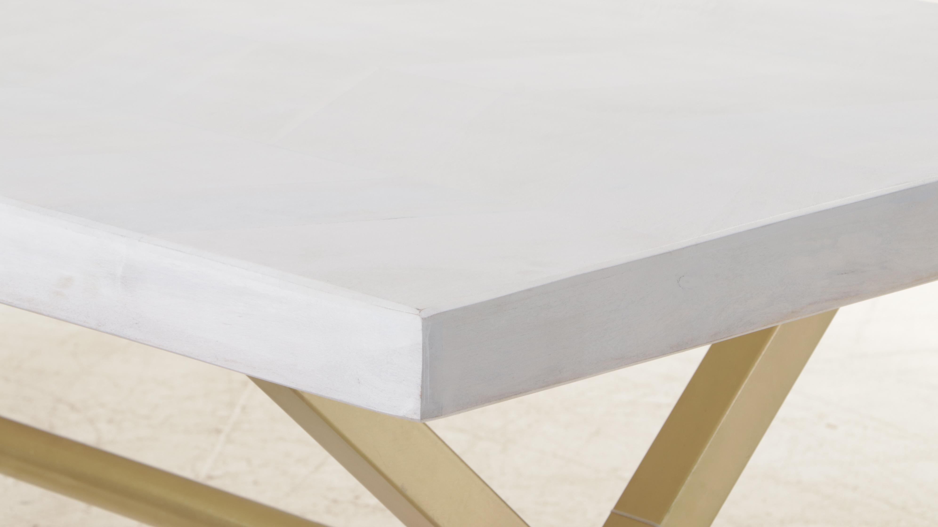 Contemporary White and Gold-Painted X-Base Trestle Dining Table
