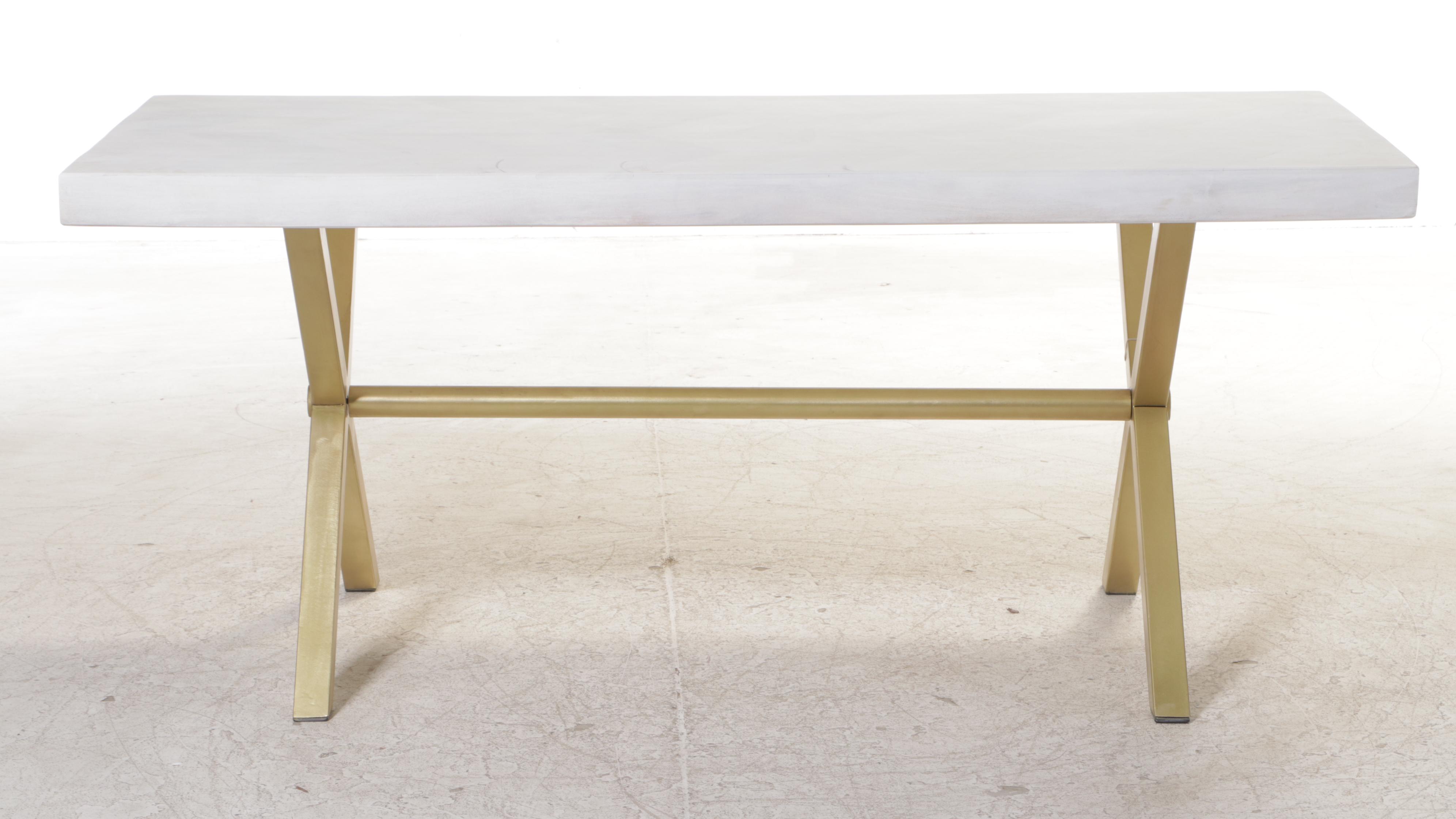 Contemporary White and Gold-Painted X-Base Trestle Dining Table