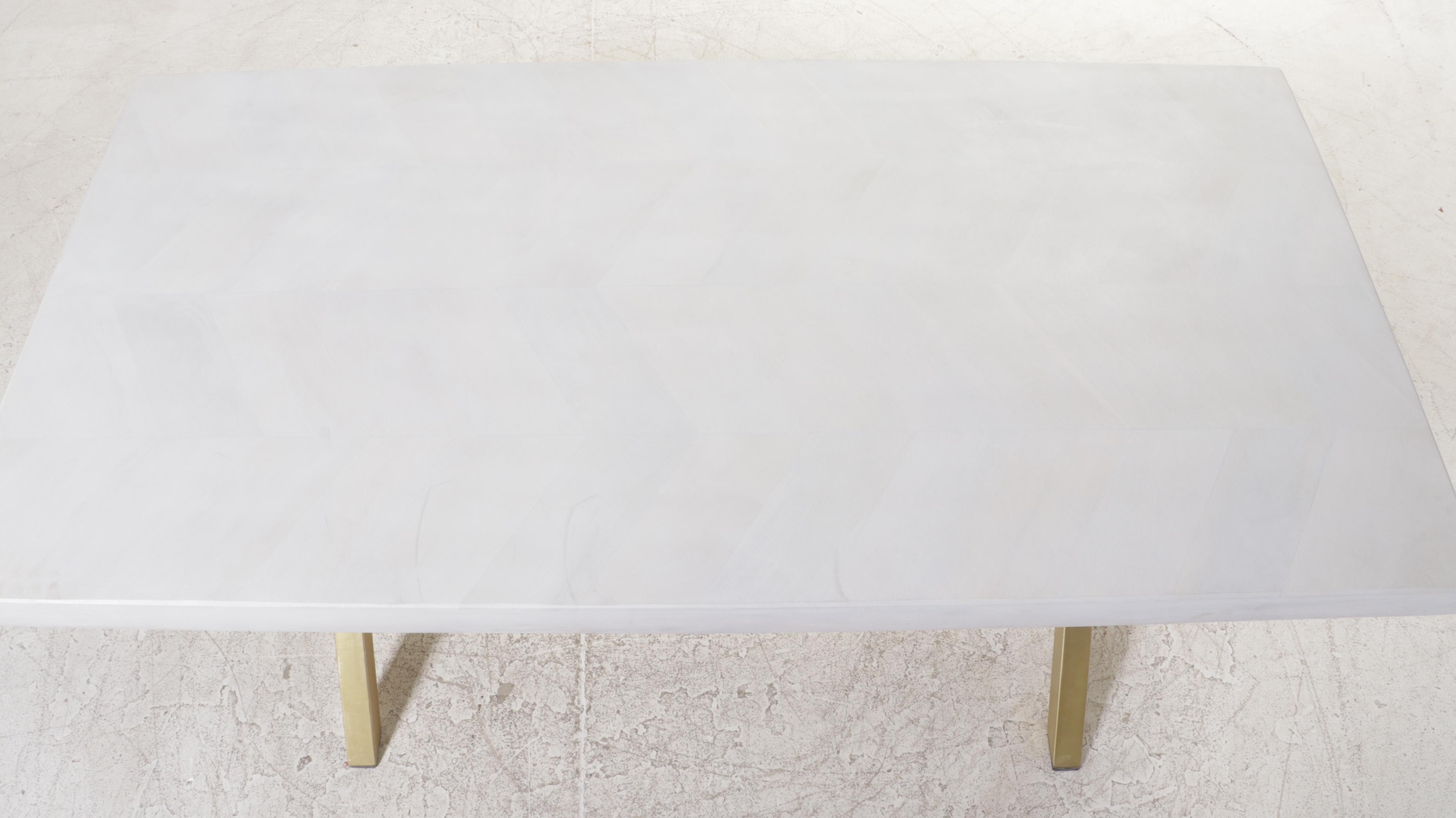 Contemporary White and Gold-Painted X-Base Trestle Dining Table
