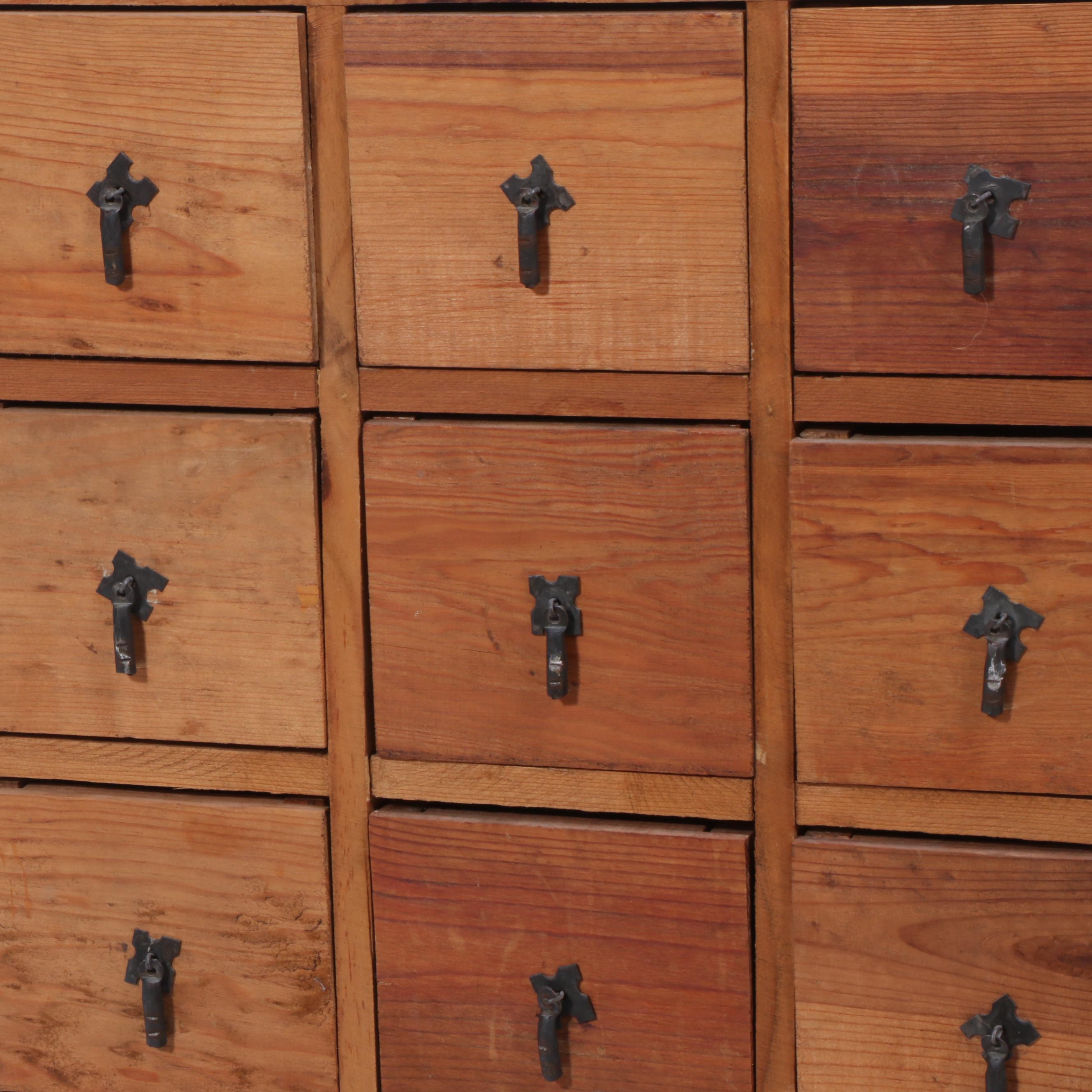 Pine Apothecary Style Chest of 12 Drawers