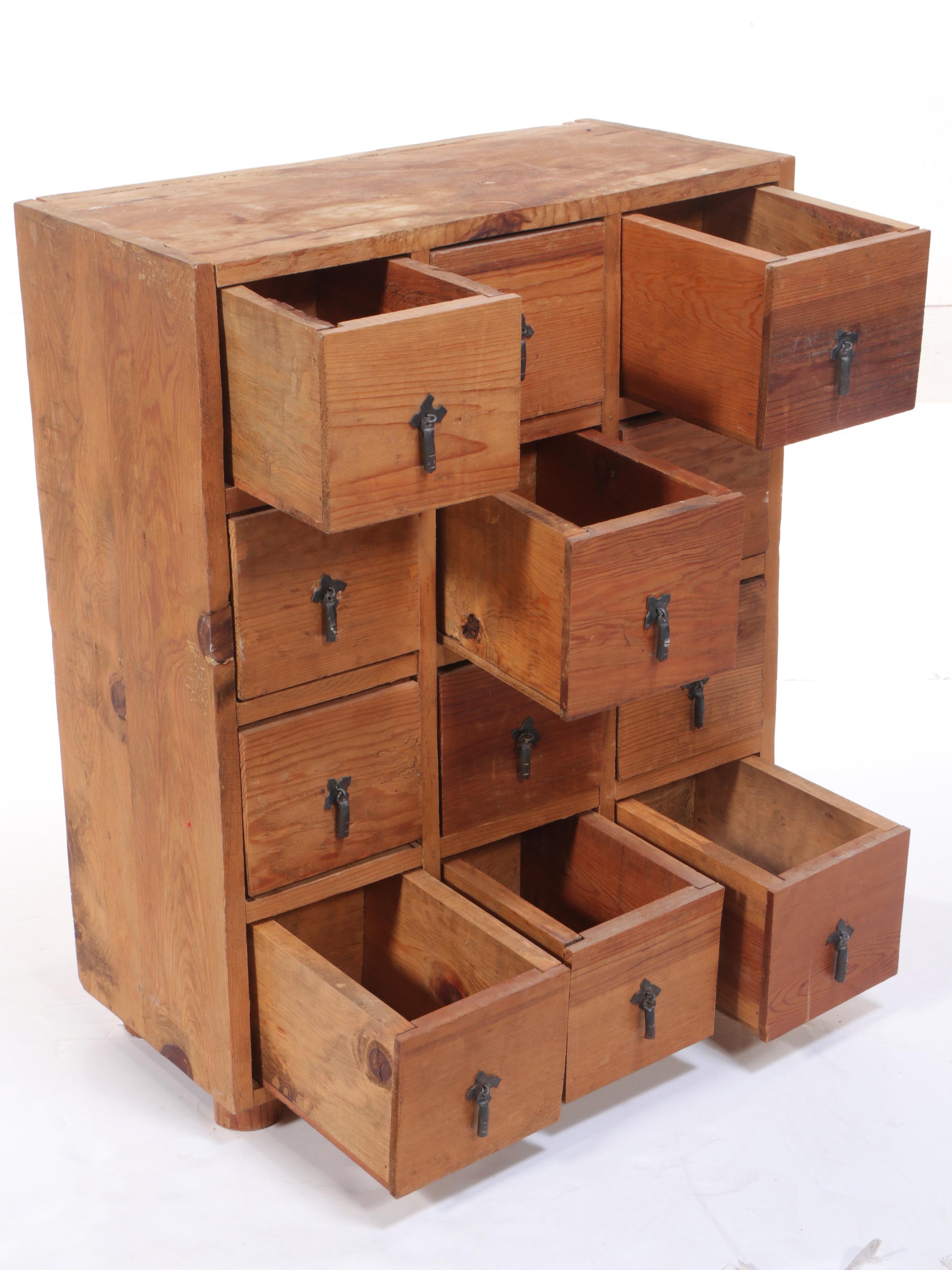 Pine Apothecary Style Chest of 12 Drawers