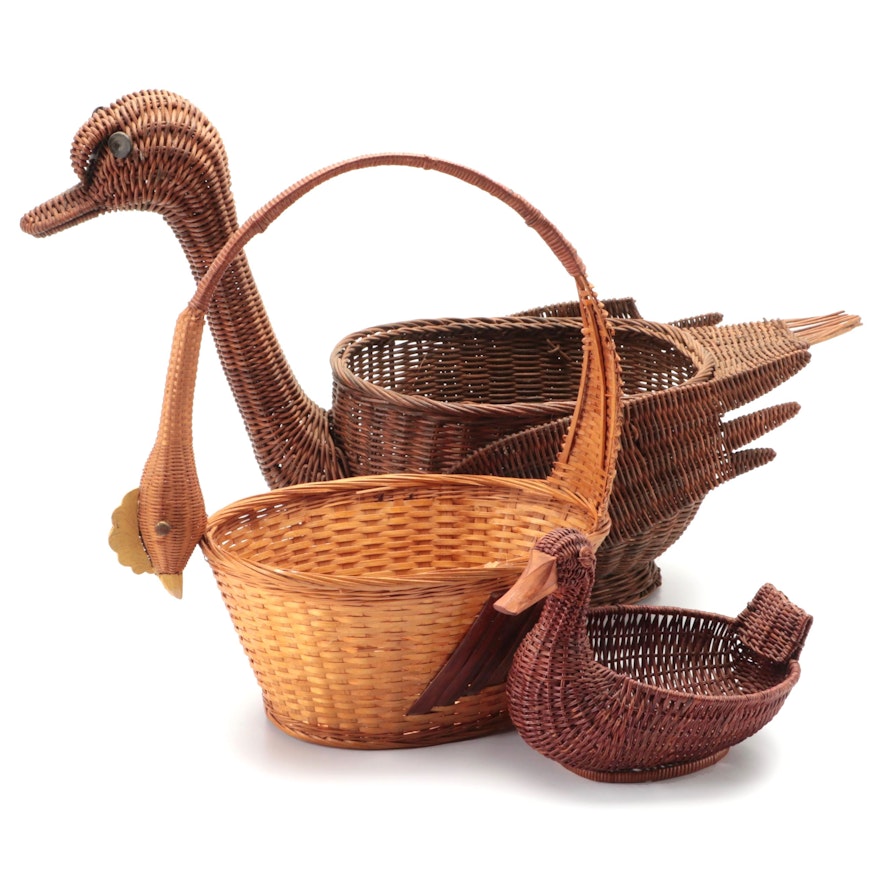 Wicker Woven Rattan Goose and Duck Baskets With Bamboo Chicken Basket