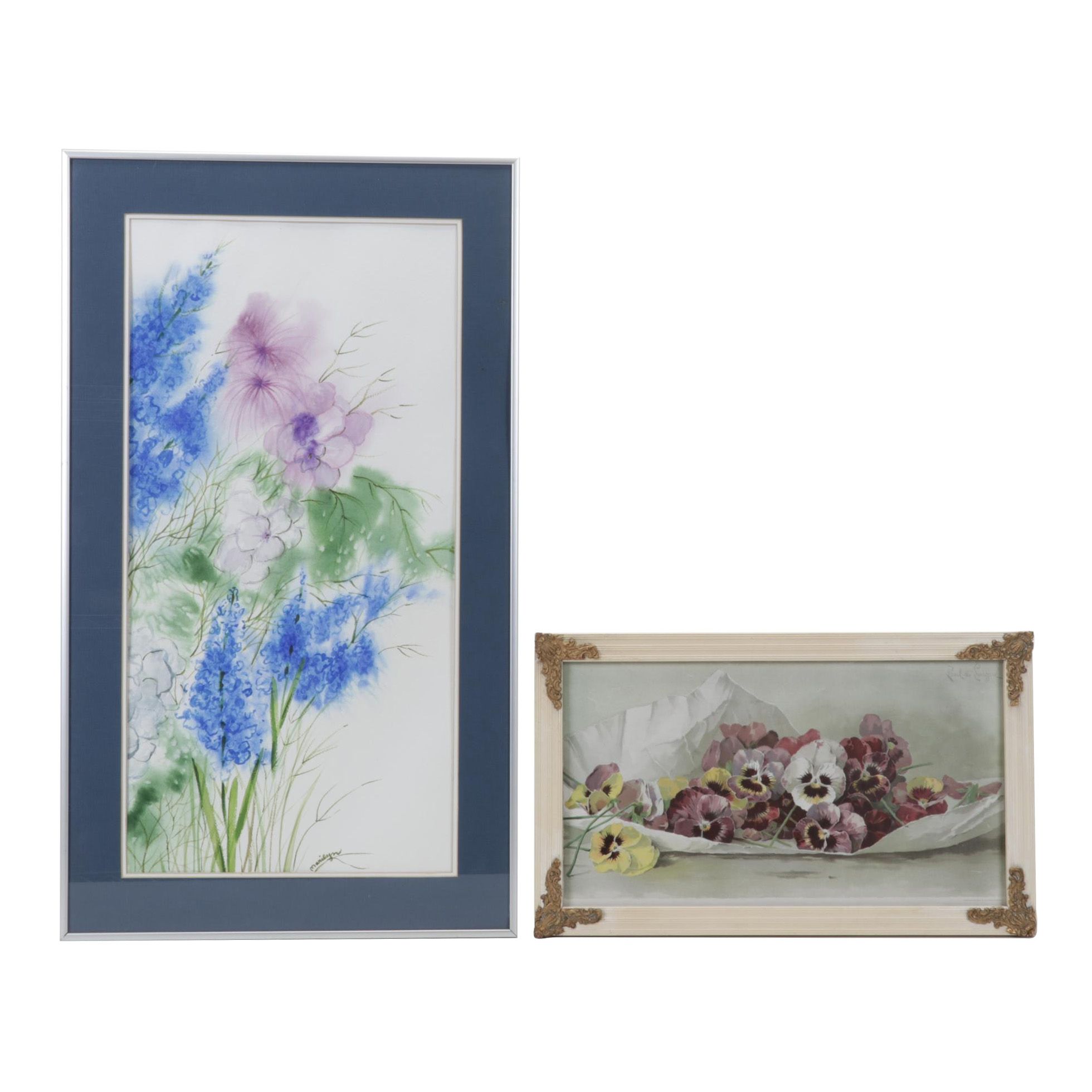 Color Lithograph After P. de Longpré "Spring Favorites" With Watercolor Painting