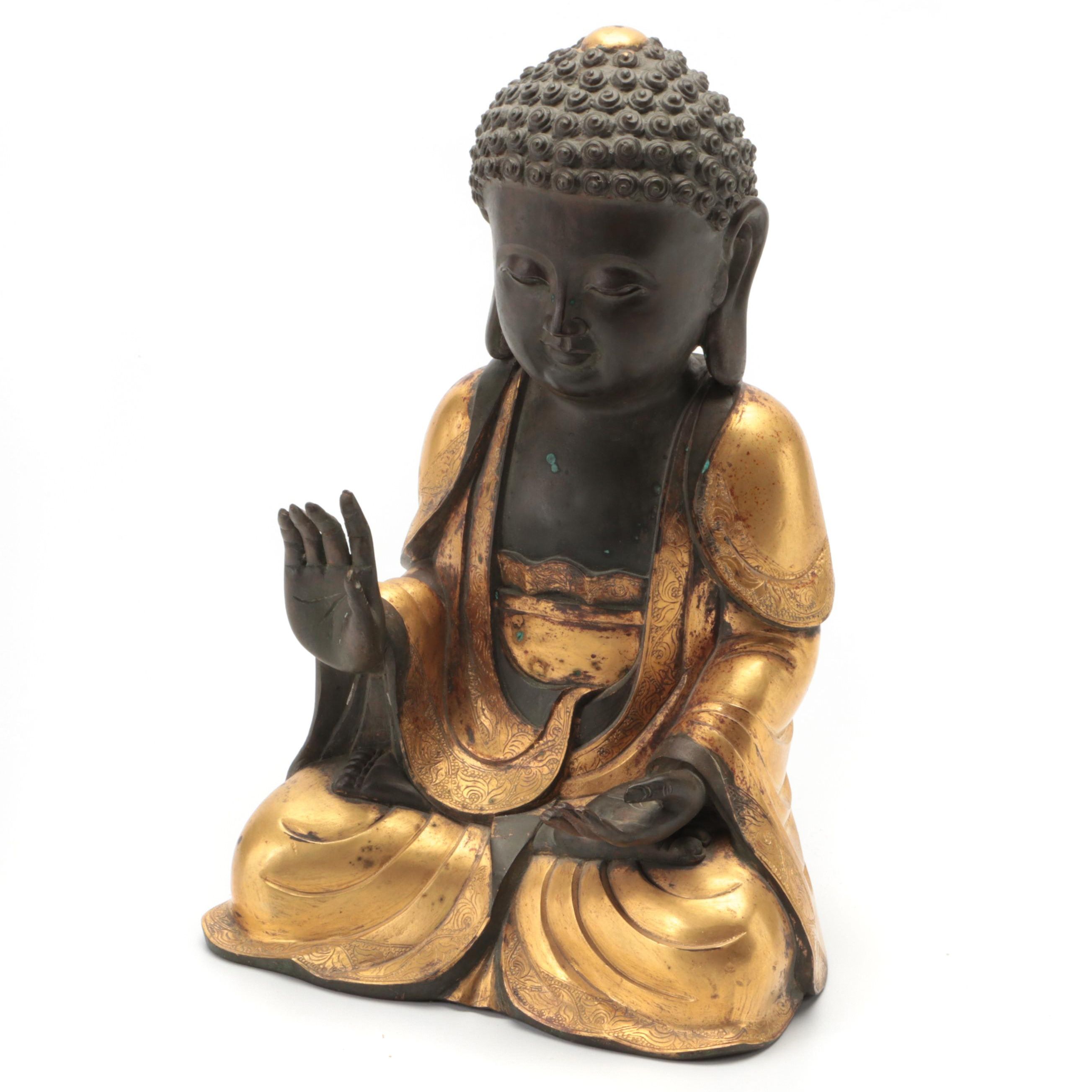 Chinese Buddhist Gilt Bronze Sculpture of Buddha in Abhaya Mudra