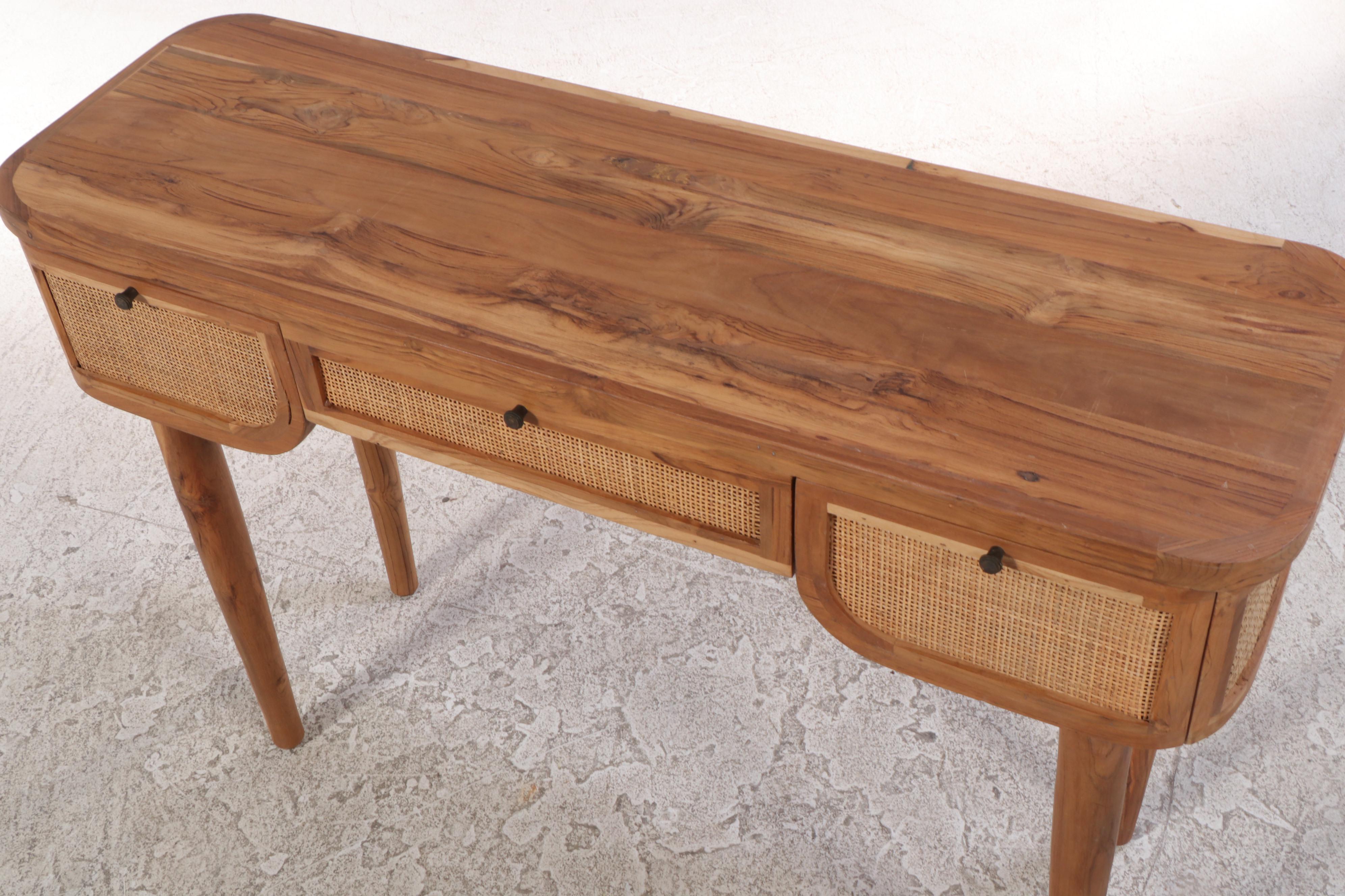 Contemporary Caned and Wooden Desk