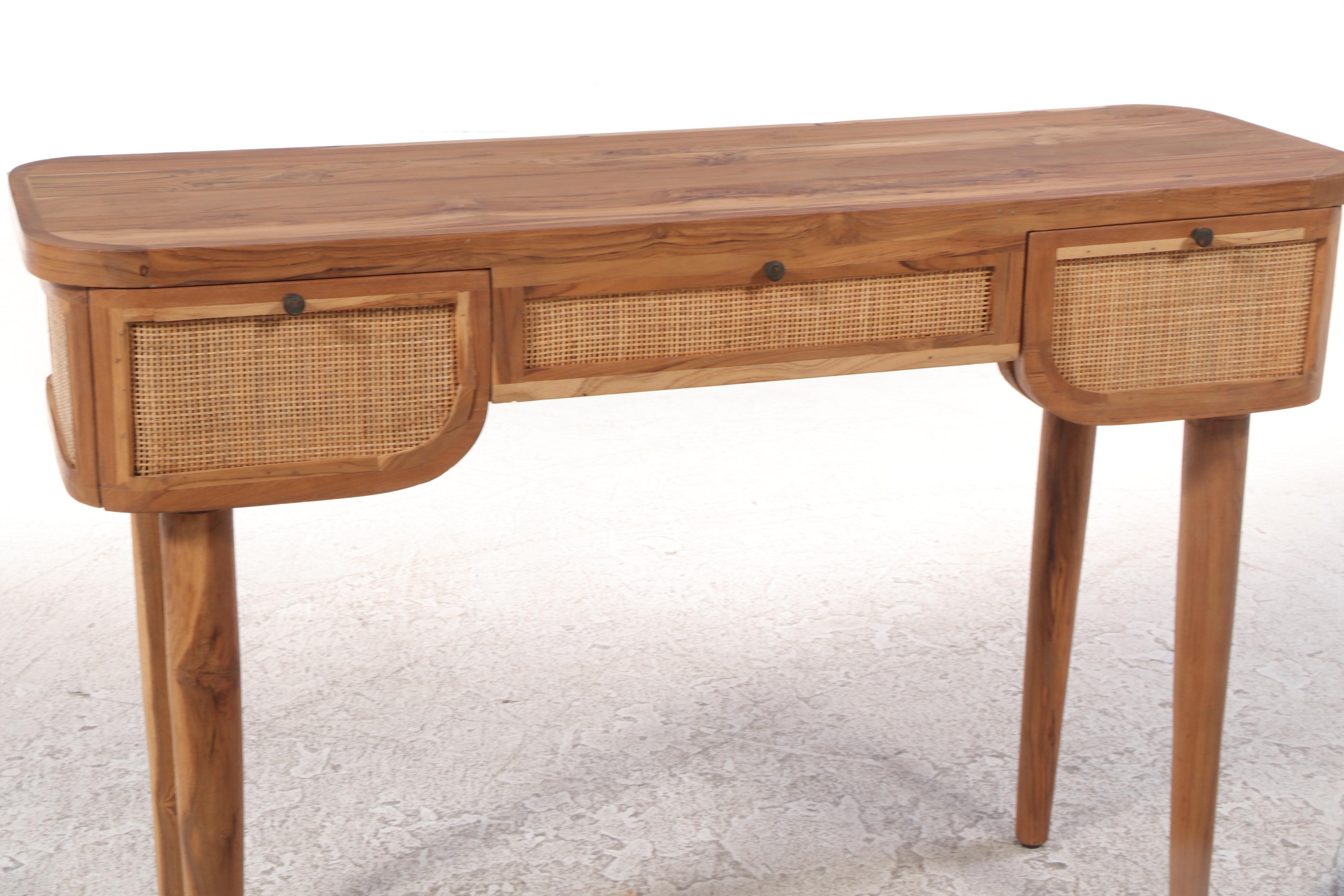Contemporary Caned and Wooden Desk