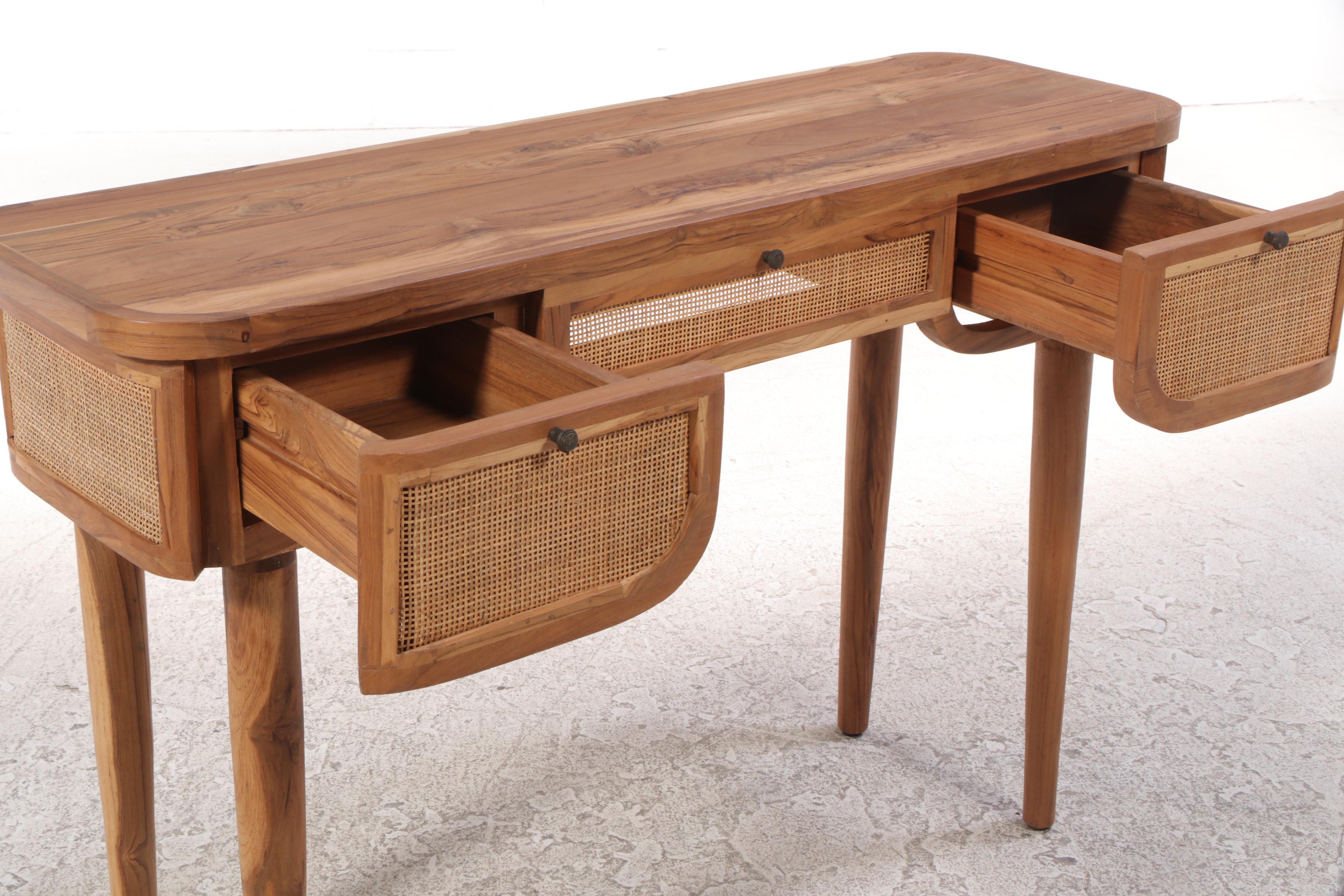 Contemporary Caned and Wooden Desk