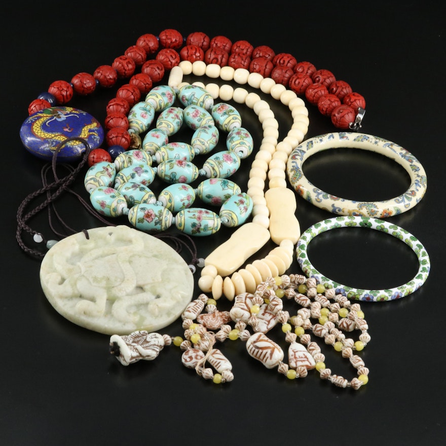 Necklaces and Bracelets Including Bone, Glass and Faux Cinnabar