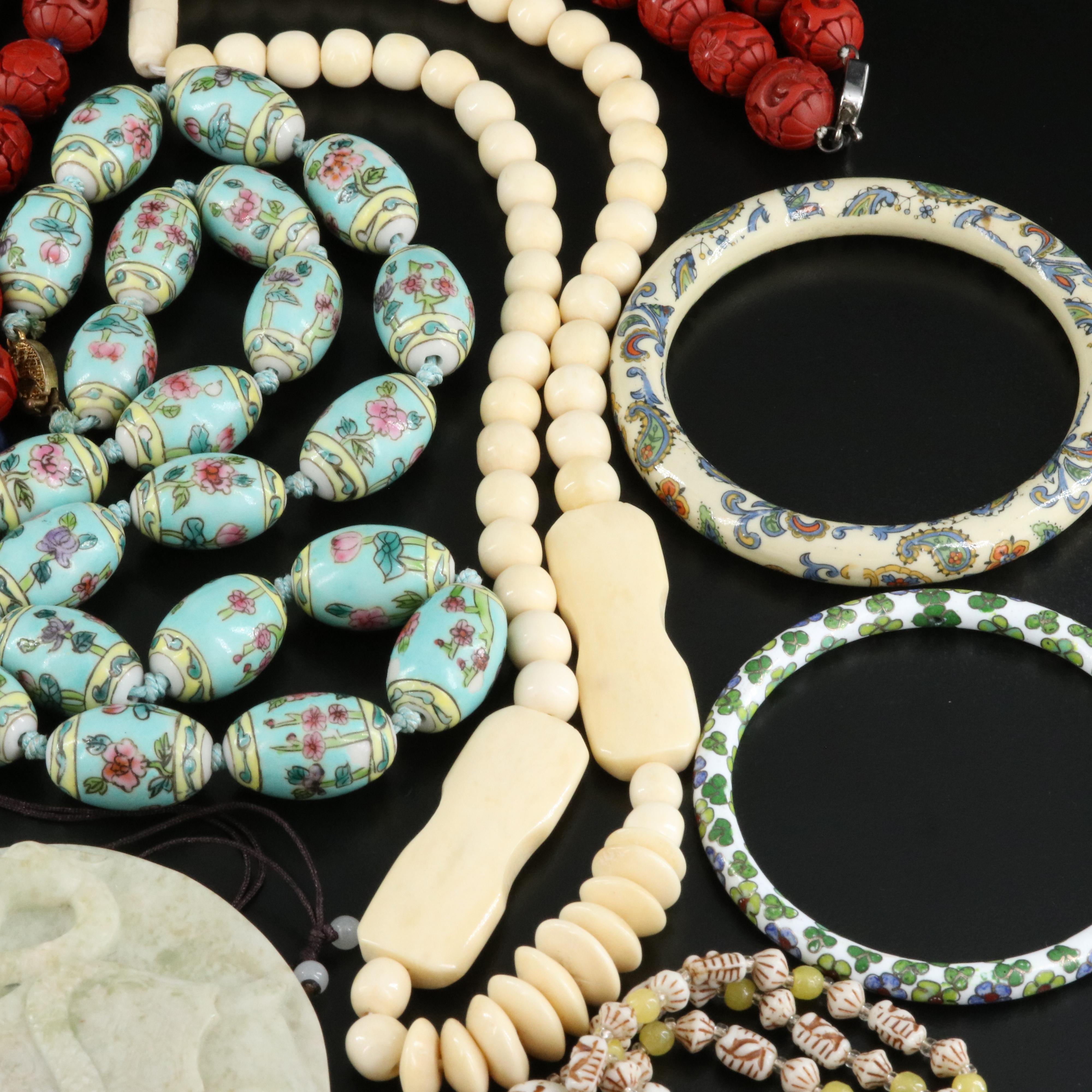 Necklaces and Bracelets Including Bone, Glass and Faux Cinnabar