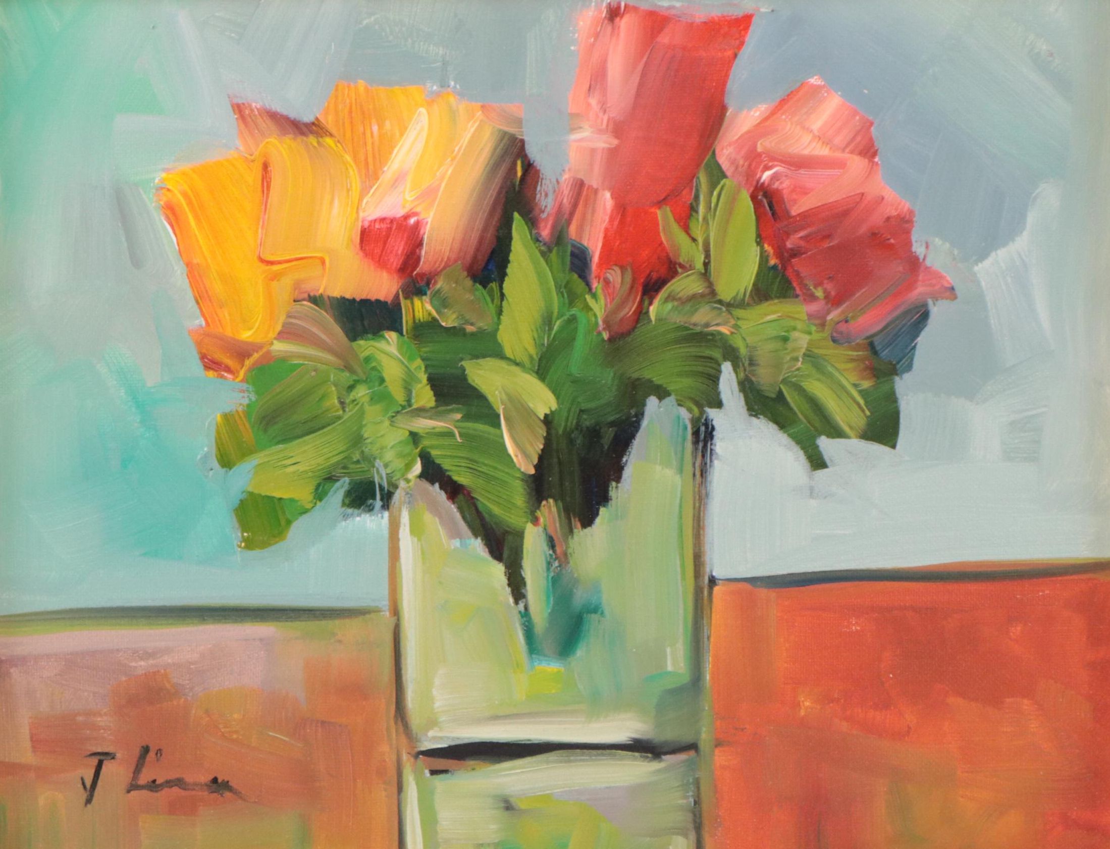 José M. Lima Oil Painting of Floral Still Life, 2021