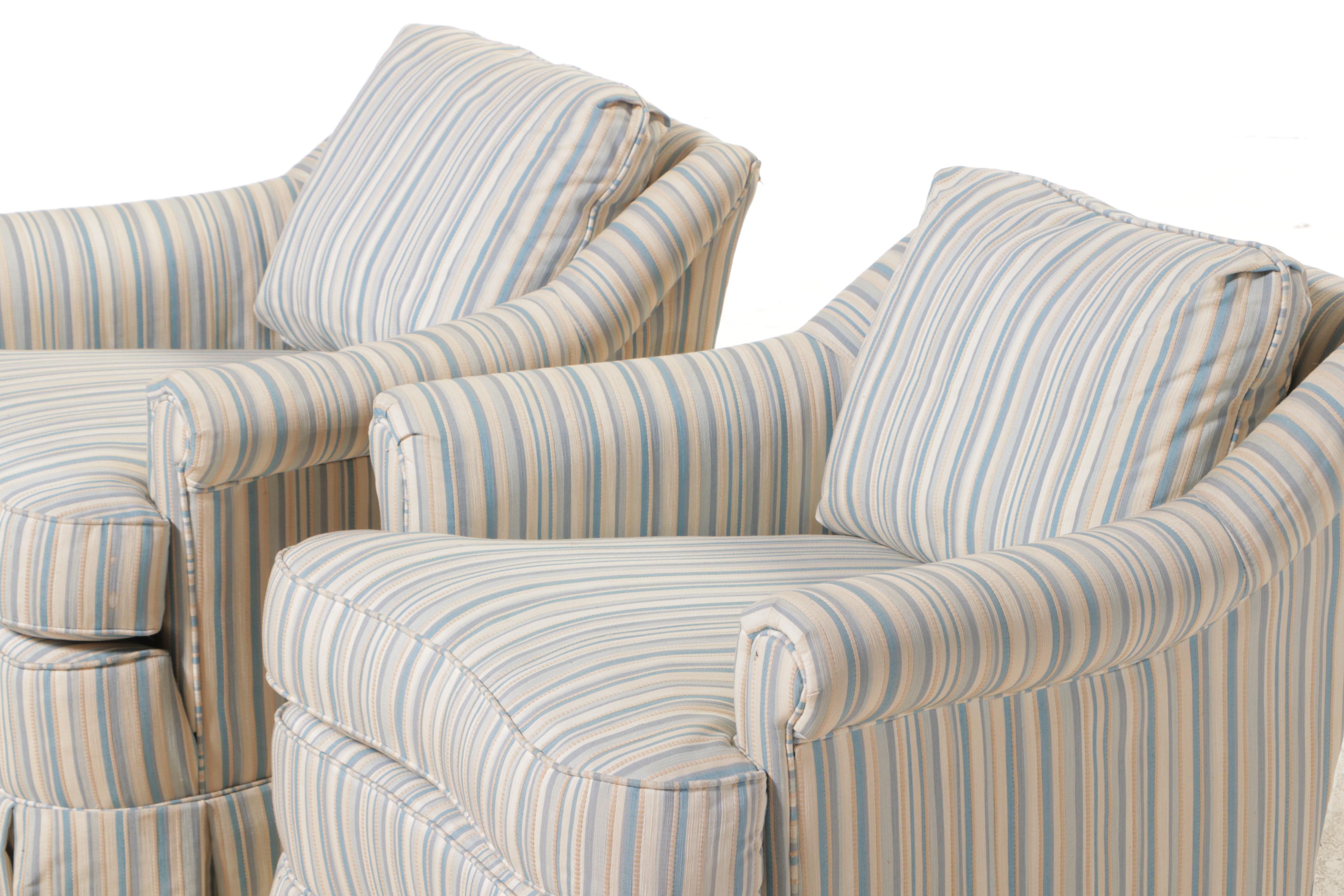 Pair of Highland House Custom-Upholstered Roll-Arm Armchairs