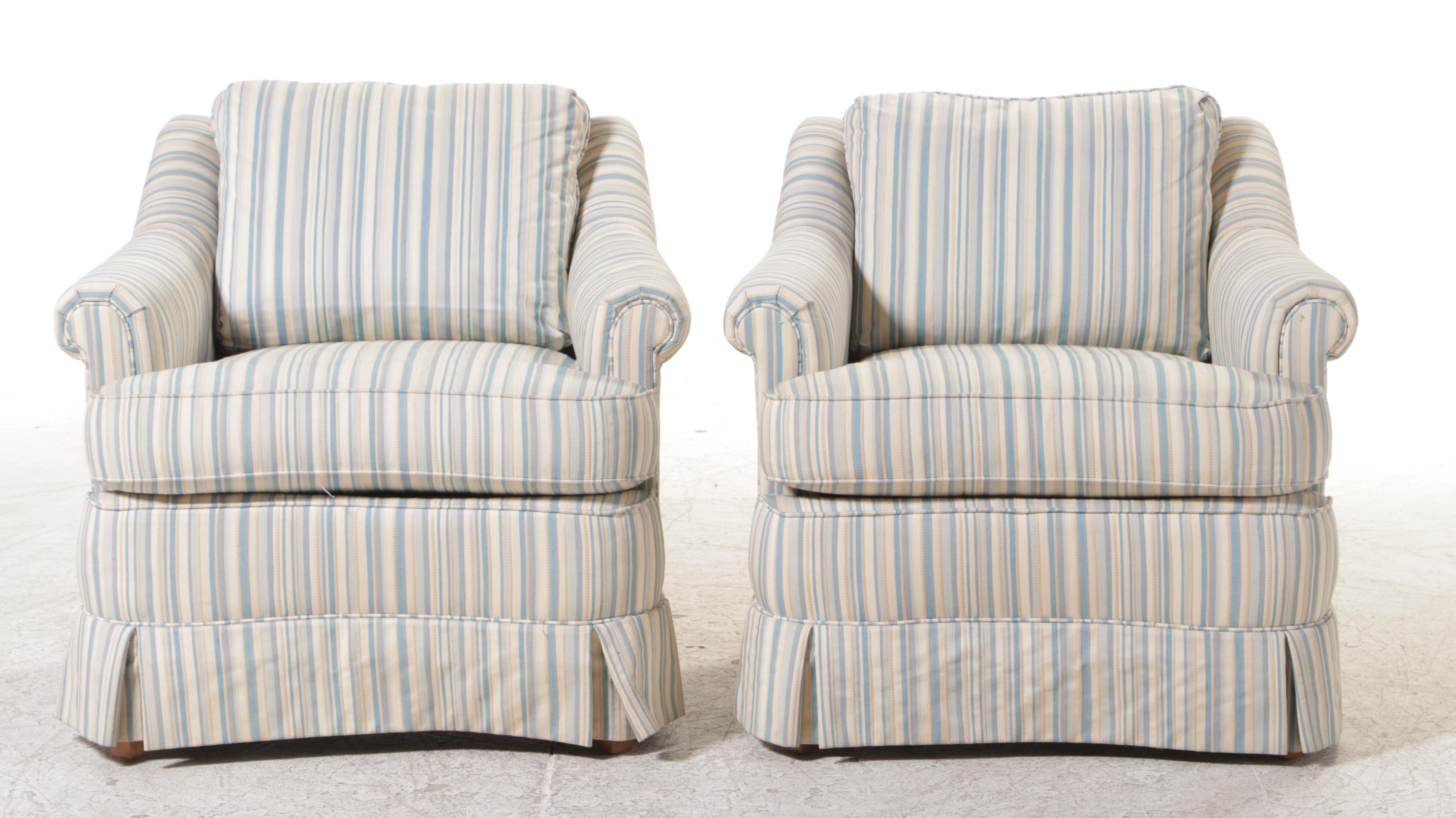 Pair of Highland House Custom-Upholstered Roll-Arm Armchairs