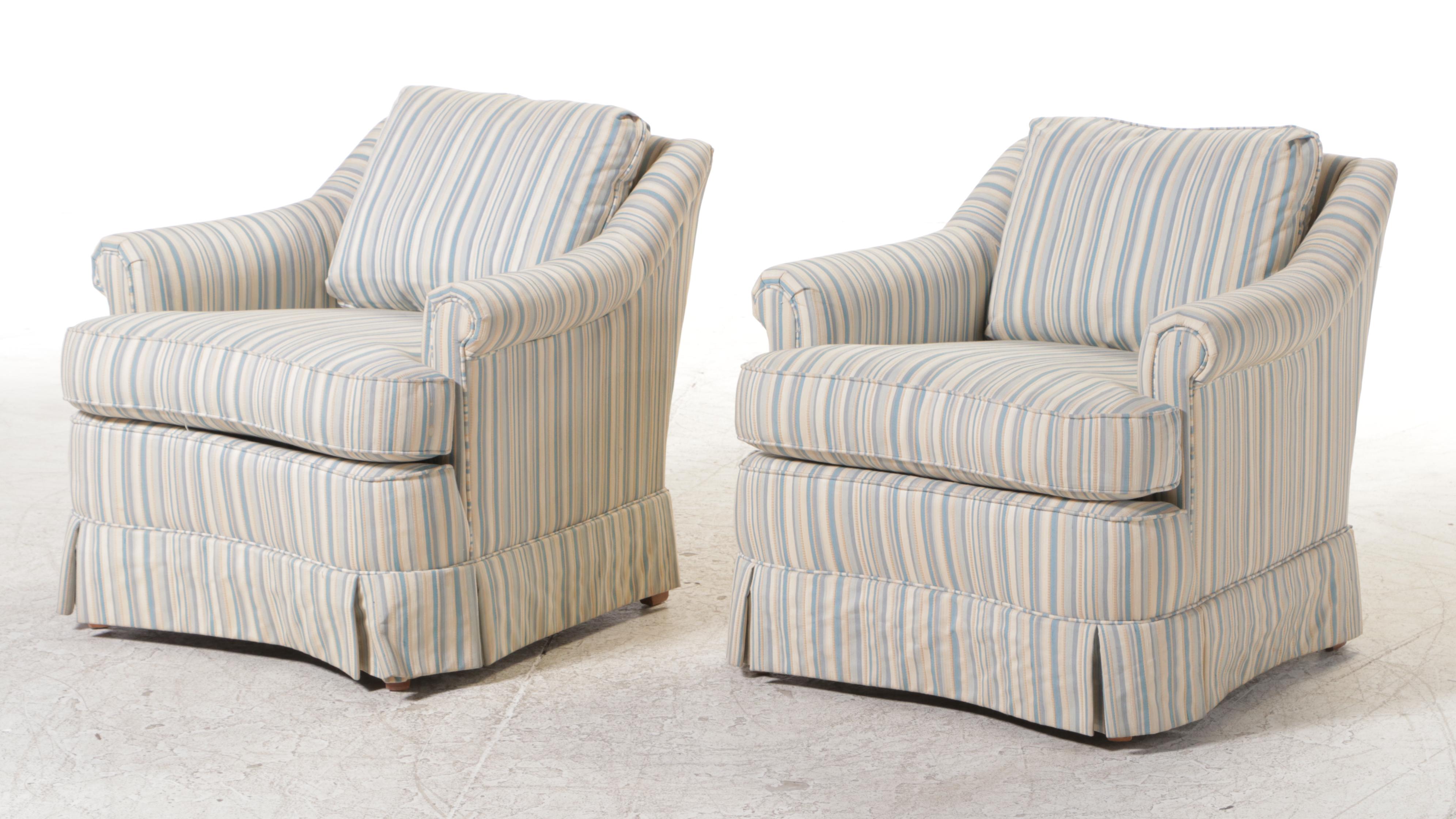 Pair of Highland House Custom-Upholstered Roll-Arm Armchairs