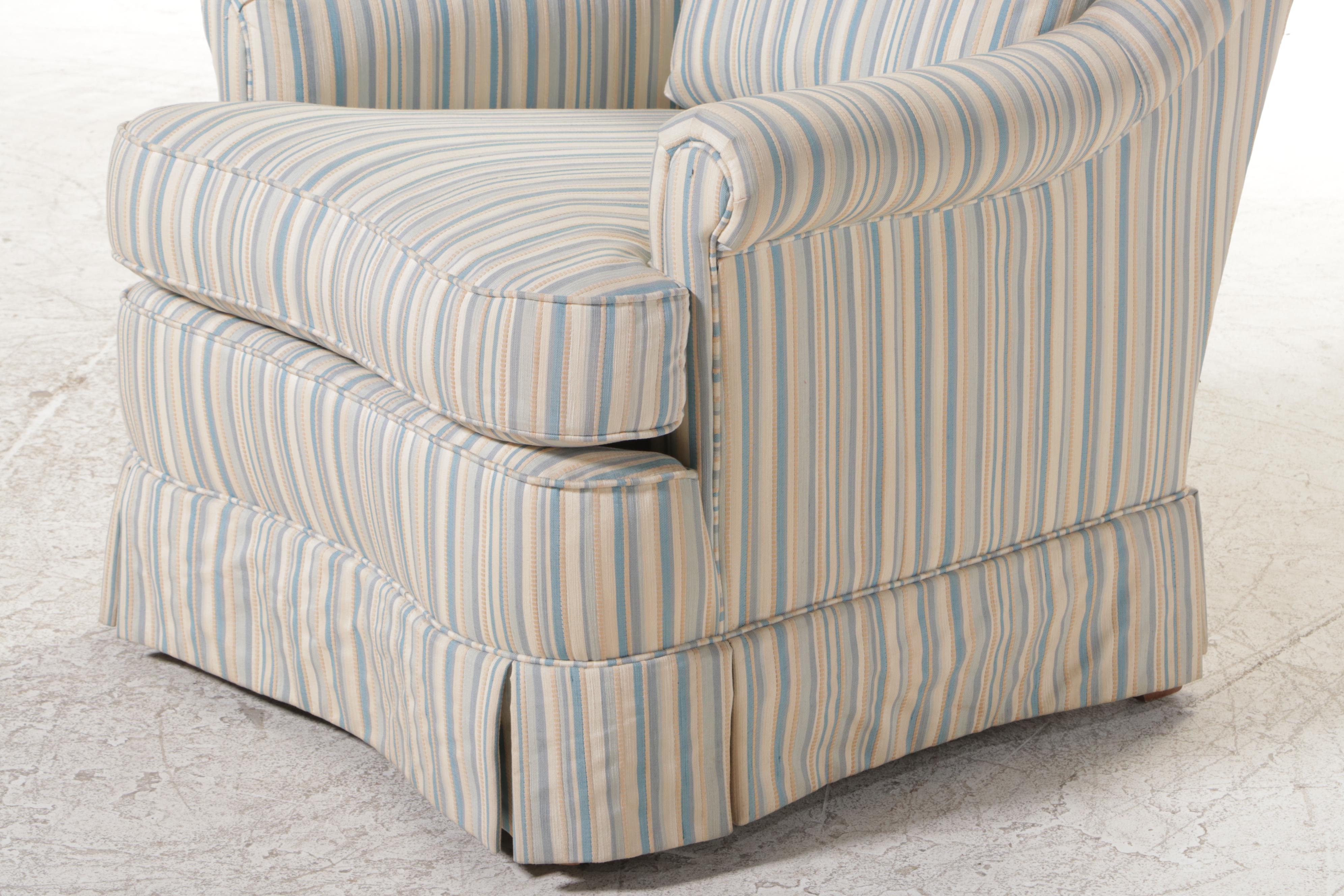 Pair of Highland House Custom-Upholstered Roll-Arm Armchairs