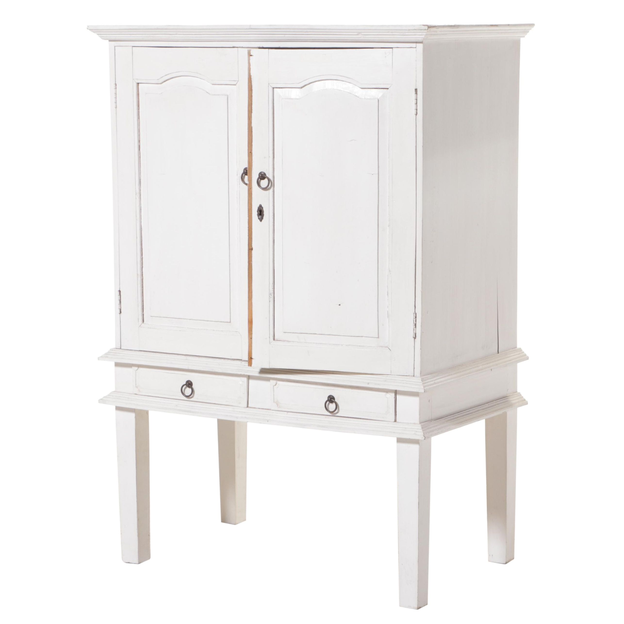 White-Painted Wooden Television Cabinet