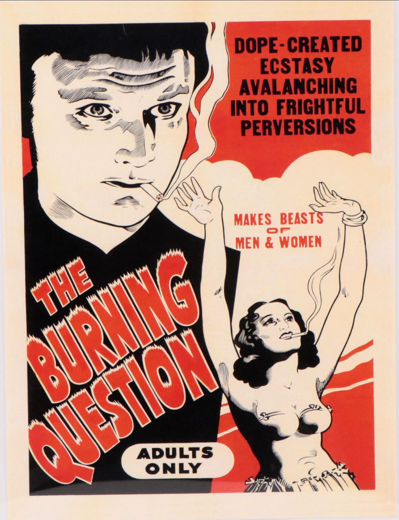 Offset Lithograph of Cannabis Propaganda Poster "The Burning Question"