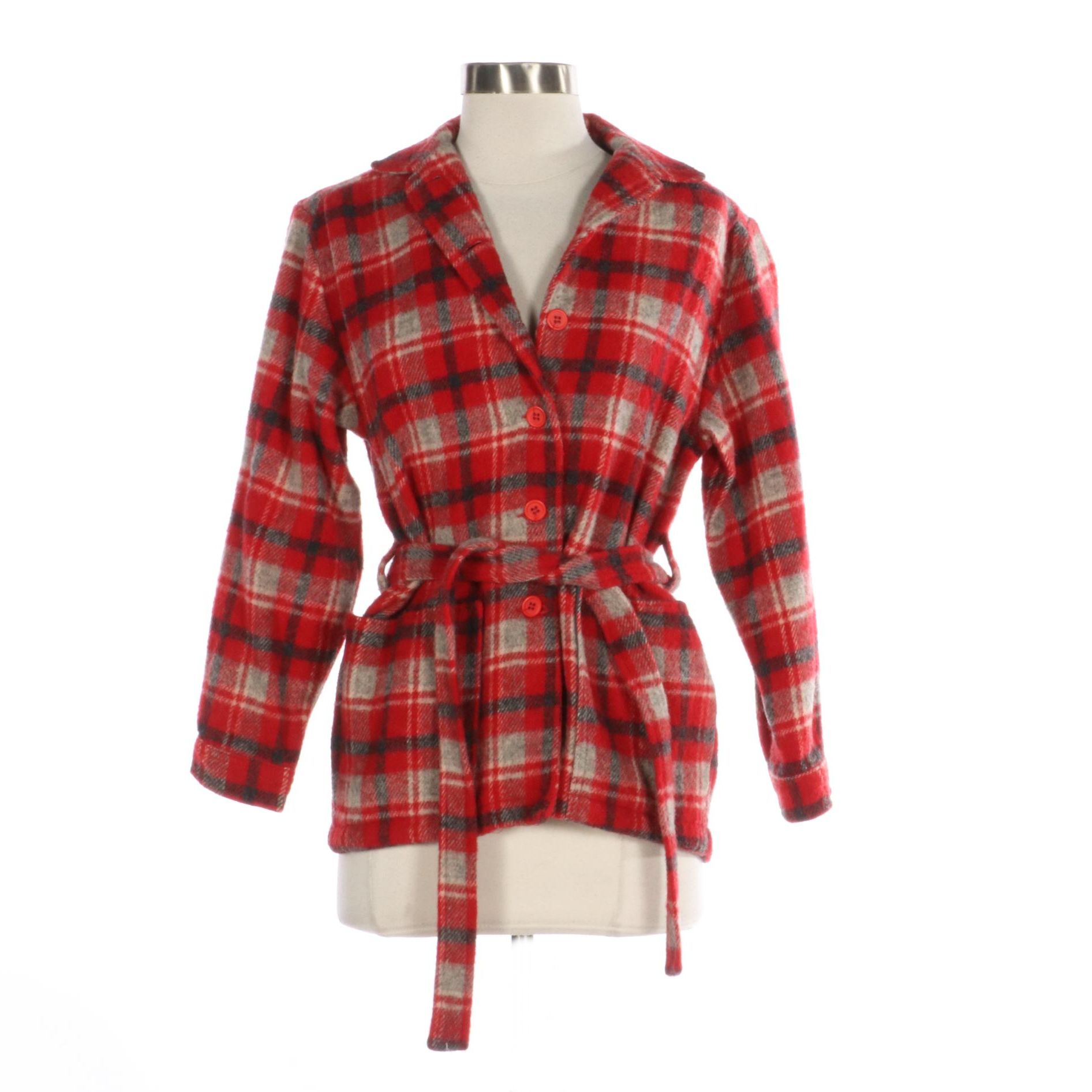 Woolrich Woman Plaid Woolen Jacket with Tie Belt