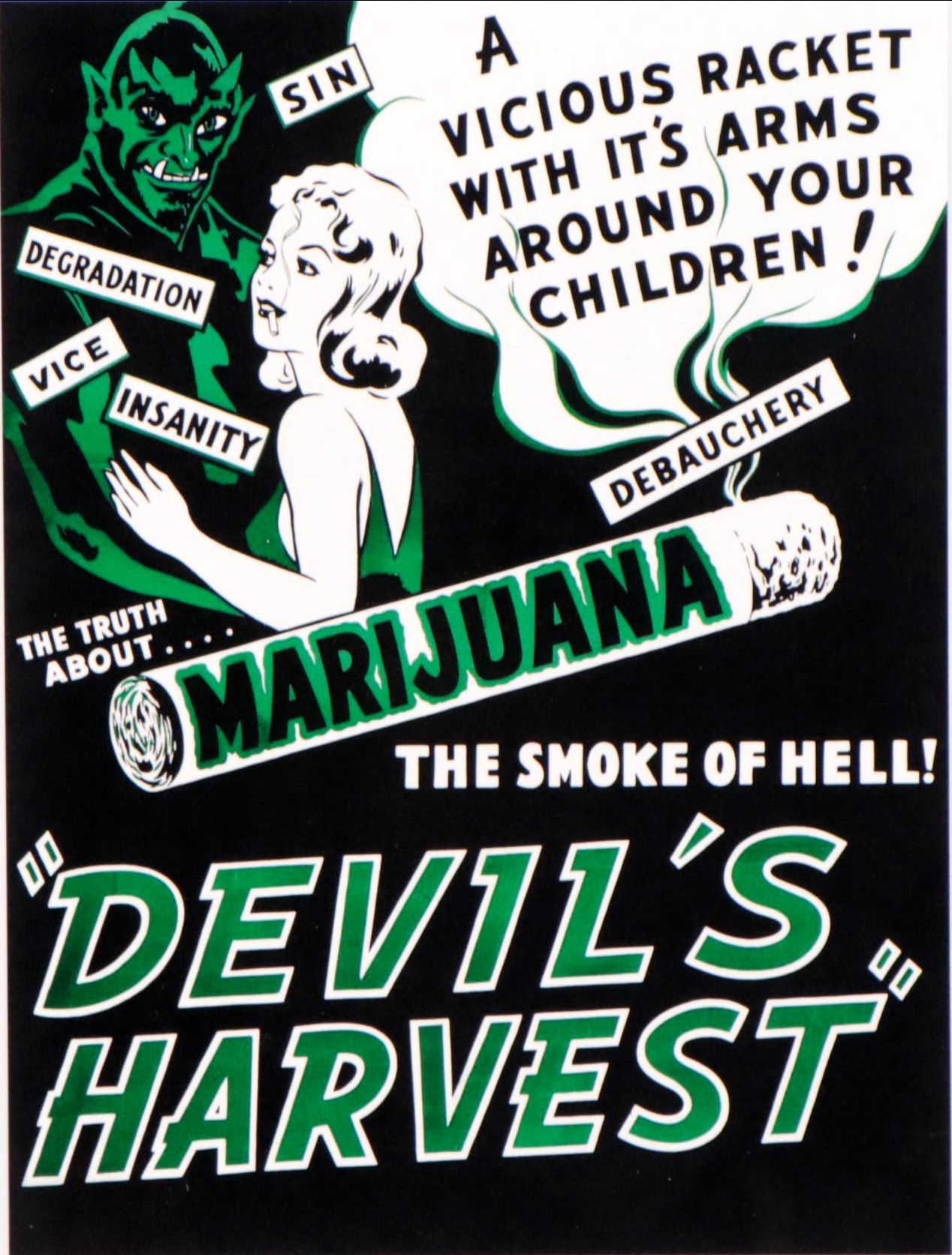 Offset Lithograph of Cannabis Propaganda Poster "Devil's Harvest," 21st Century