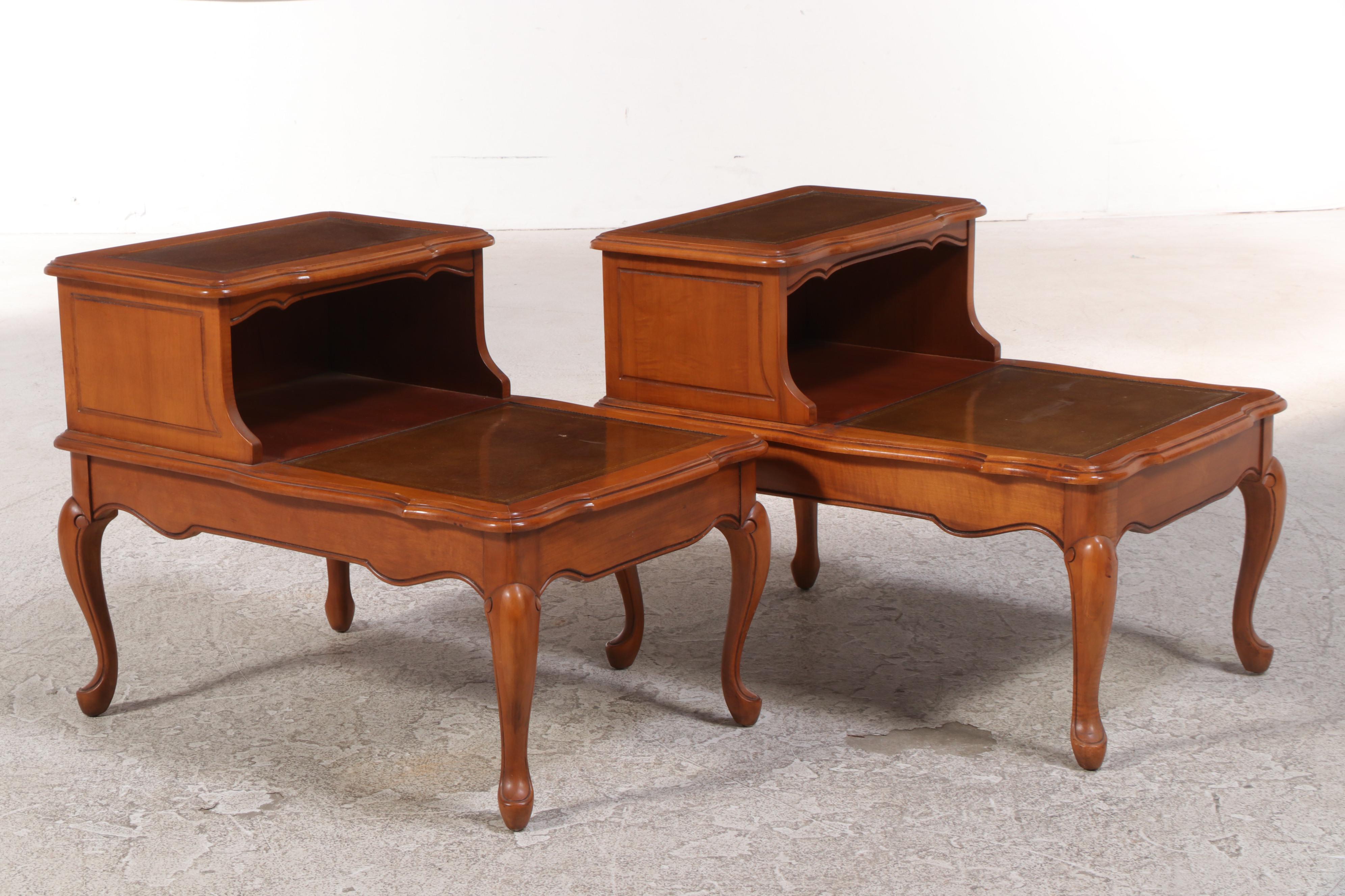 Pair of French Provinical Style Maple and Cherrywood Stepback Side Tables