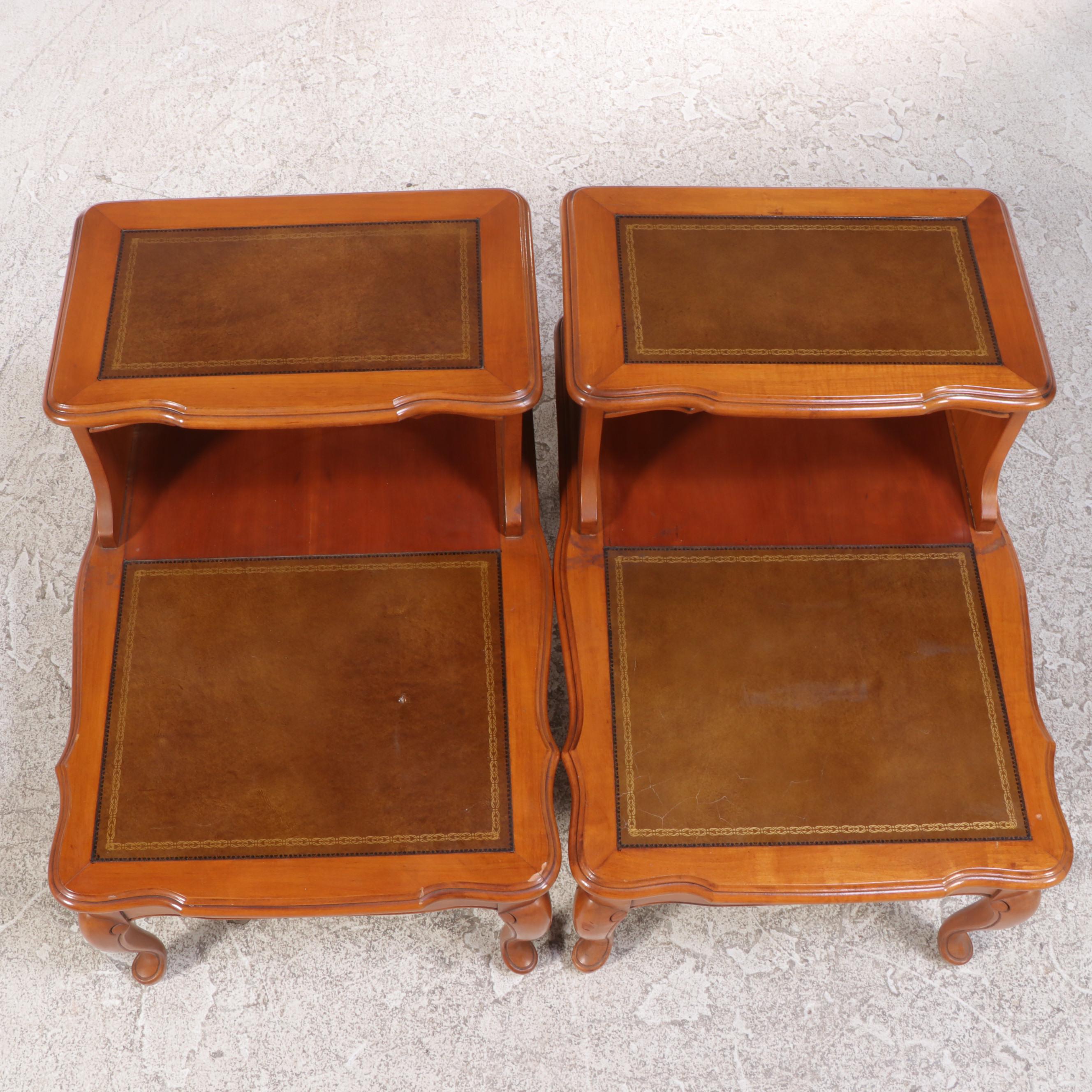 Pair of French Provinical Style Maple and Cherrywood Stepback Side Tables