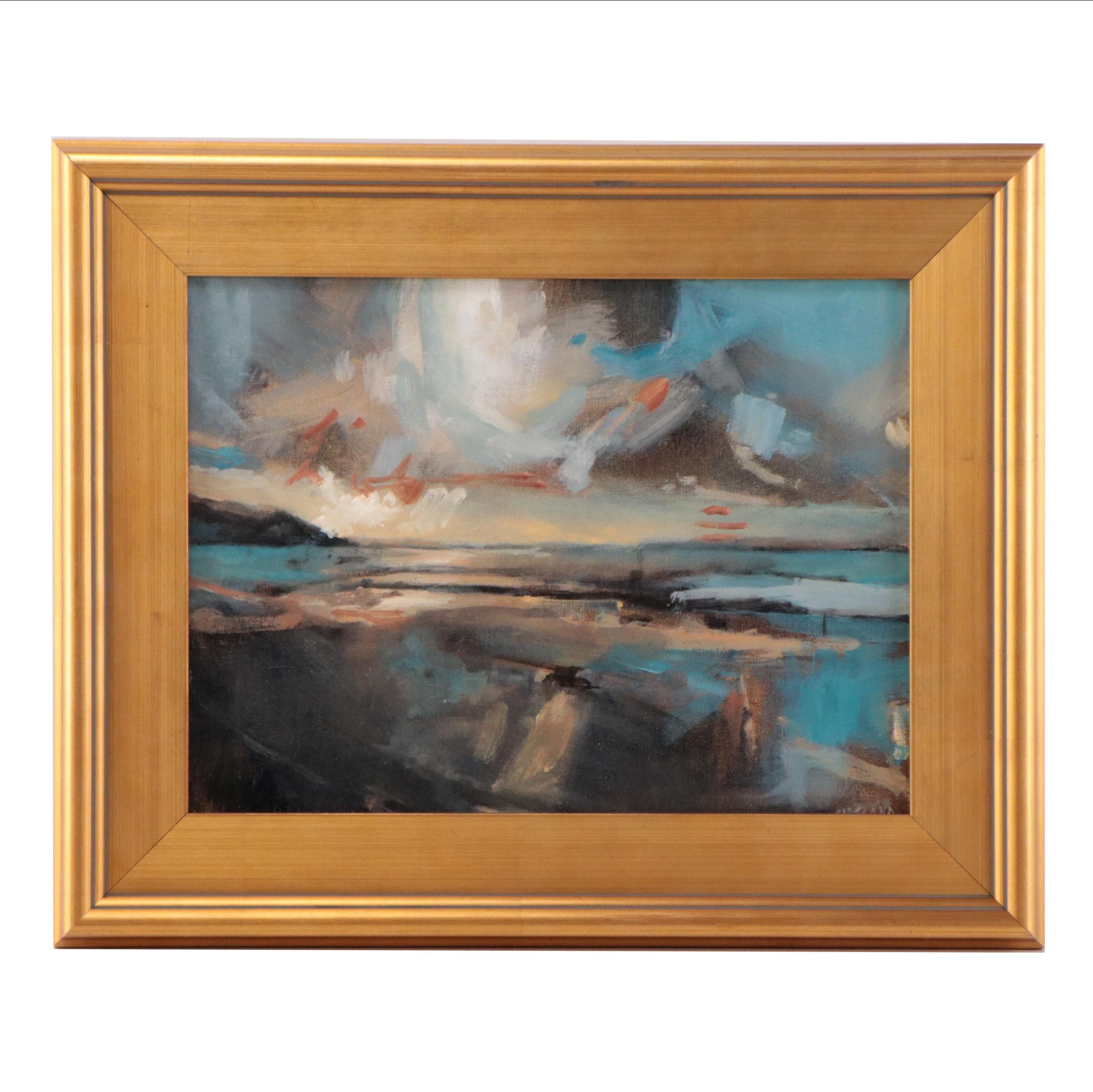 Oil Painting of Coastal Landscape, 21st Century