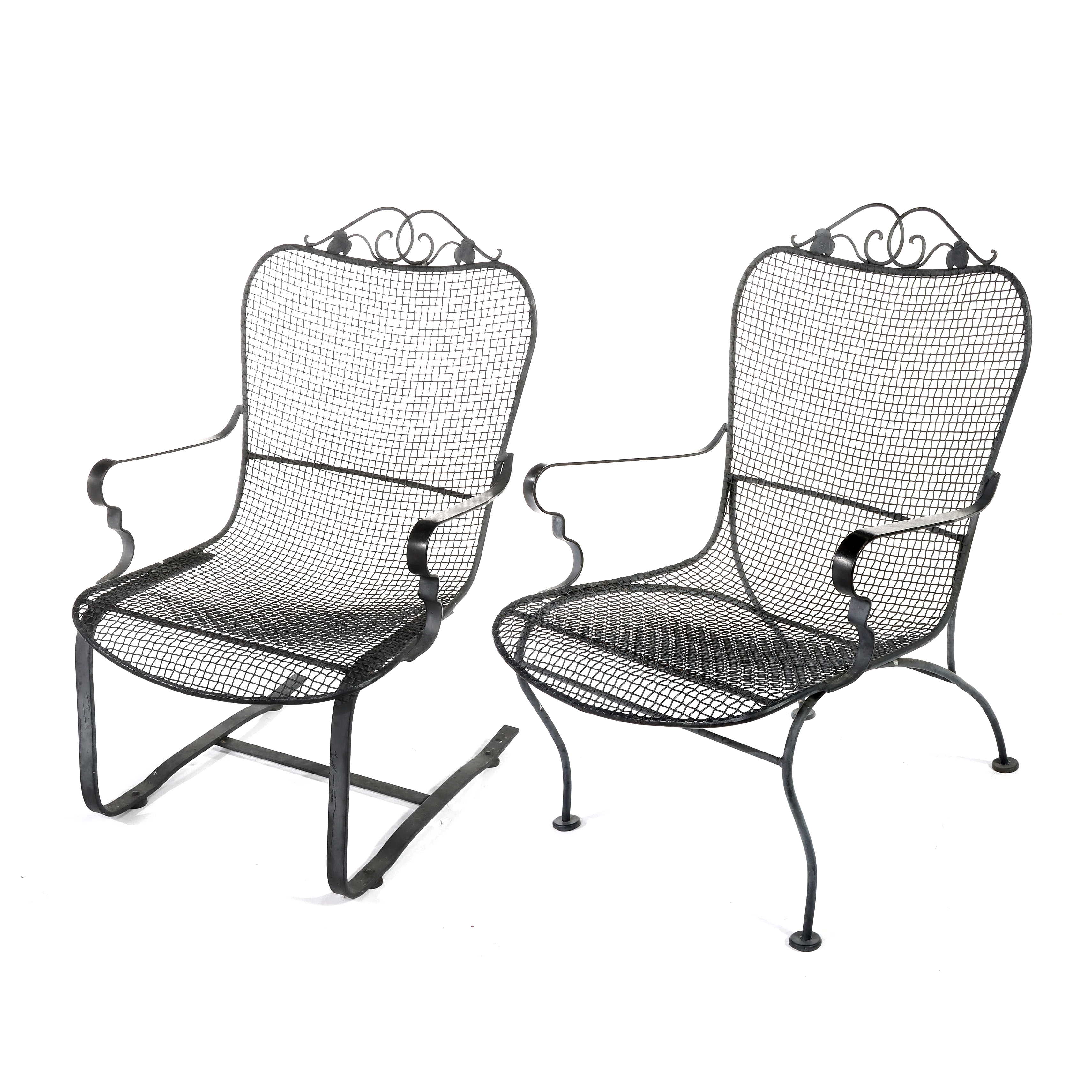 Two Iron and Wire Mesh Patio Armchairs, Incl. Rocker, Mid to Late 20th Century