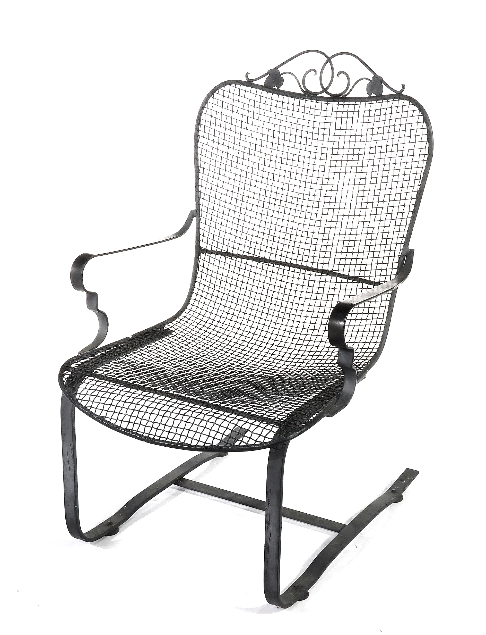 Two Iron and Wire Mesh Patio Armchairs, Incl. Rocker, Mid to Late 20th Century