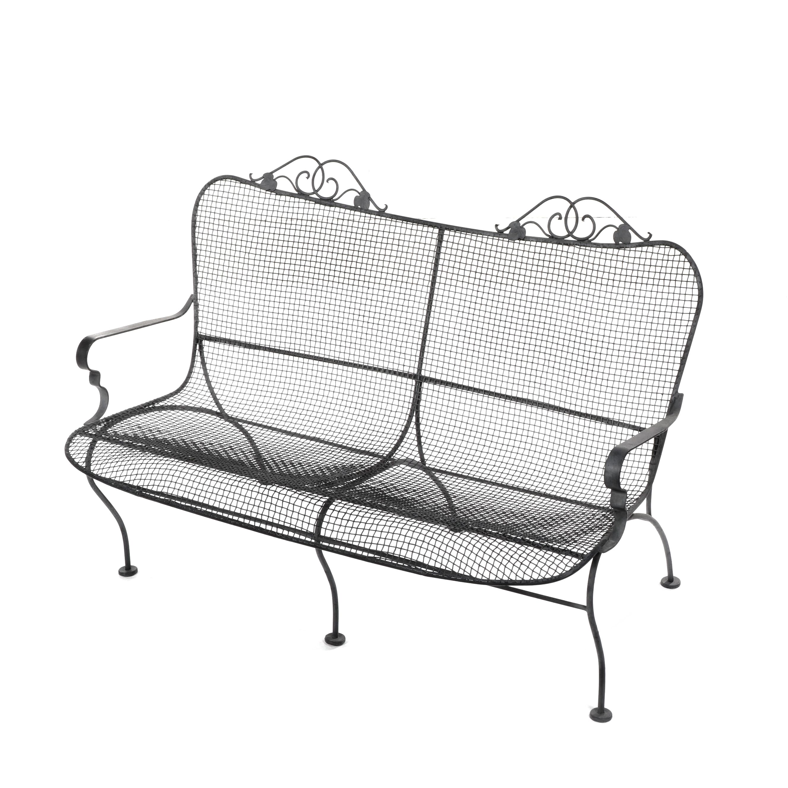 Wrought Iron and Metal Mesh Patio Loveseat, Mid to Late 20th Century