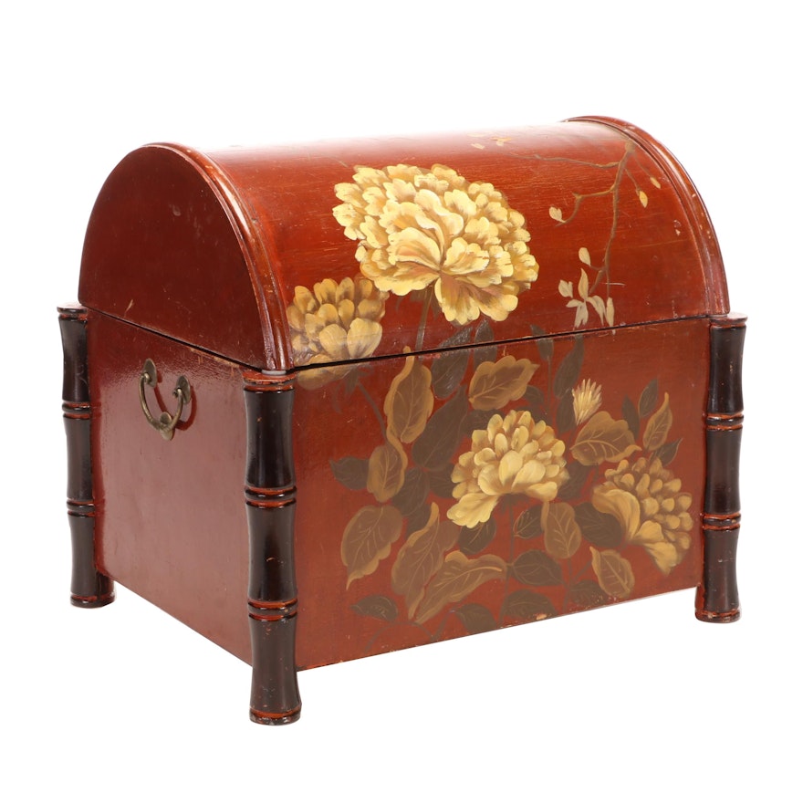 Chinoiserie Style Paint-Decorated Lacquered Dome Top Trunk, Late 20th Century