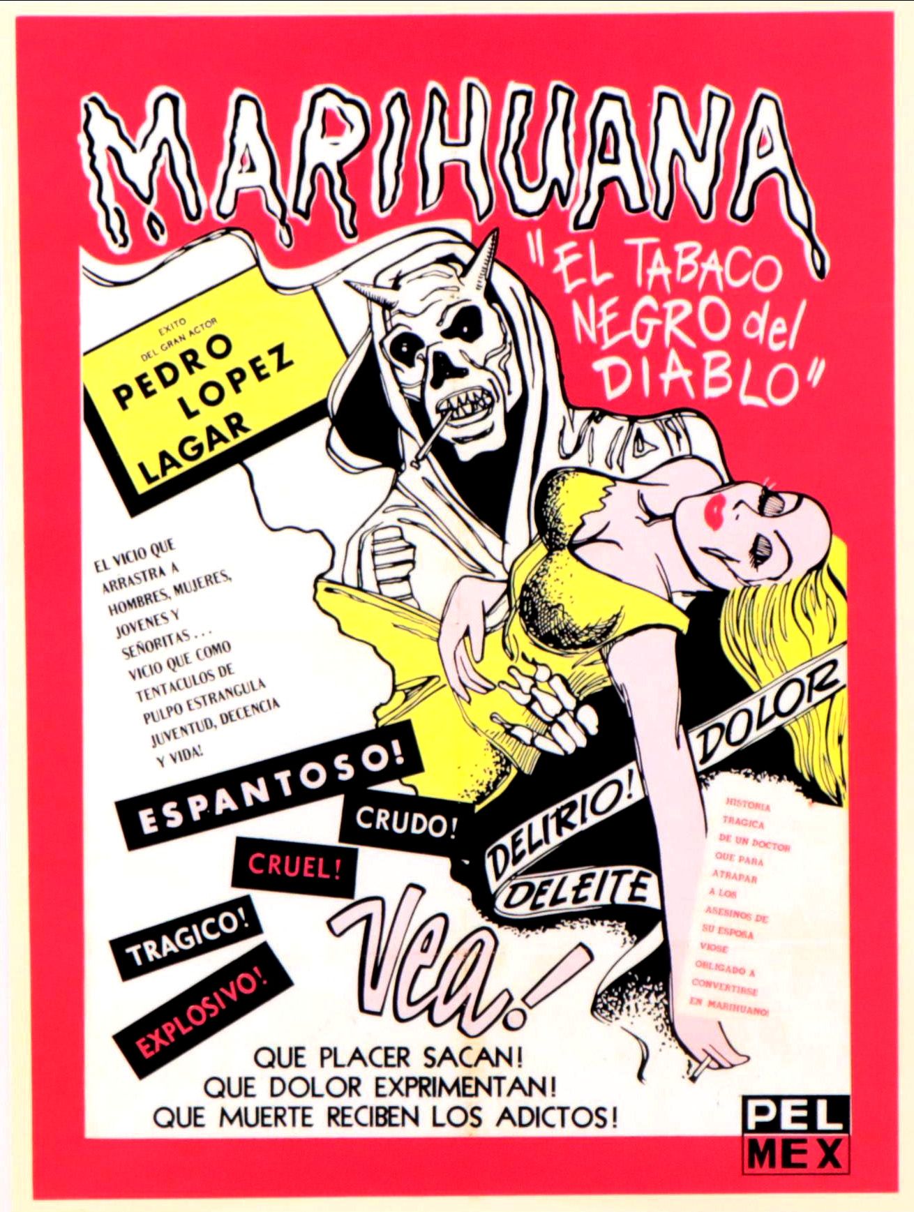 Offset Lithograph of Cannabis Propaganda Poster "El Tabaco Negro del Diablo"