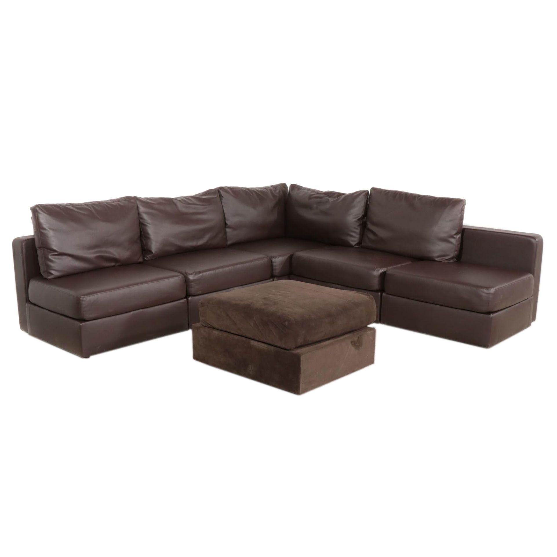 Lovesac Faux Brown Leather "Sactional" with Table and Ottoman