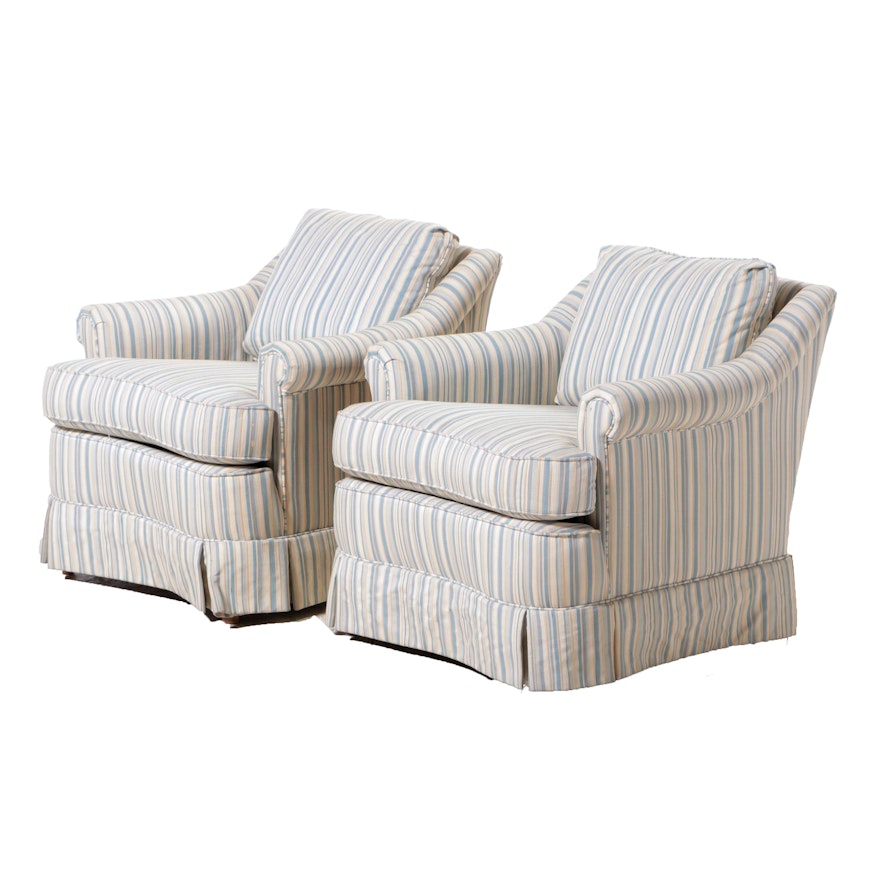 Pair of Highland House Custom-Upholstered Roll-Arm Armchairs