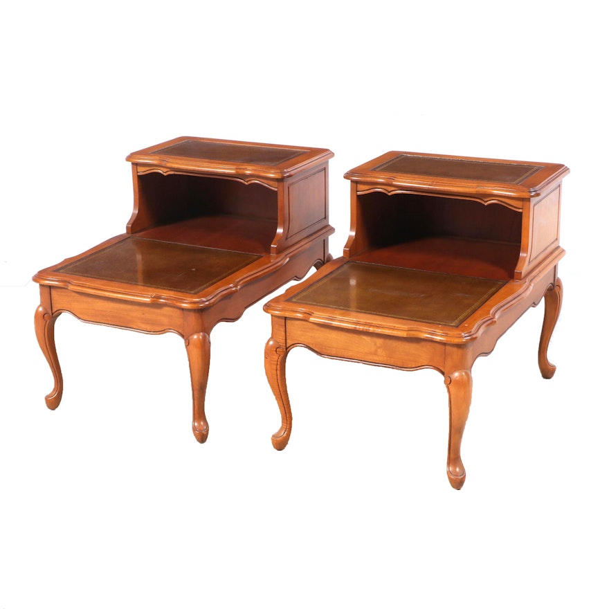 Pair of French Provinical Style Maple and Cherrywood Stepback Side Tables