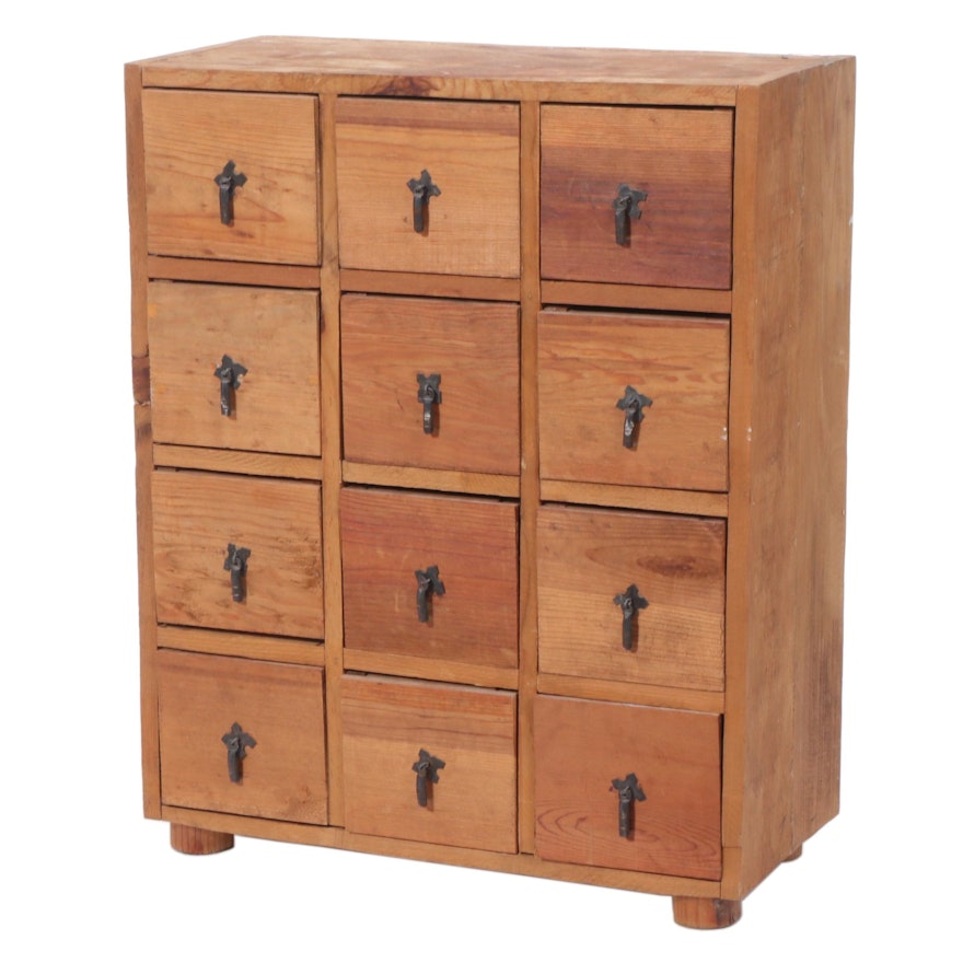 Pine Apothecary Style Chest of 12 Drawers