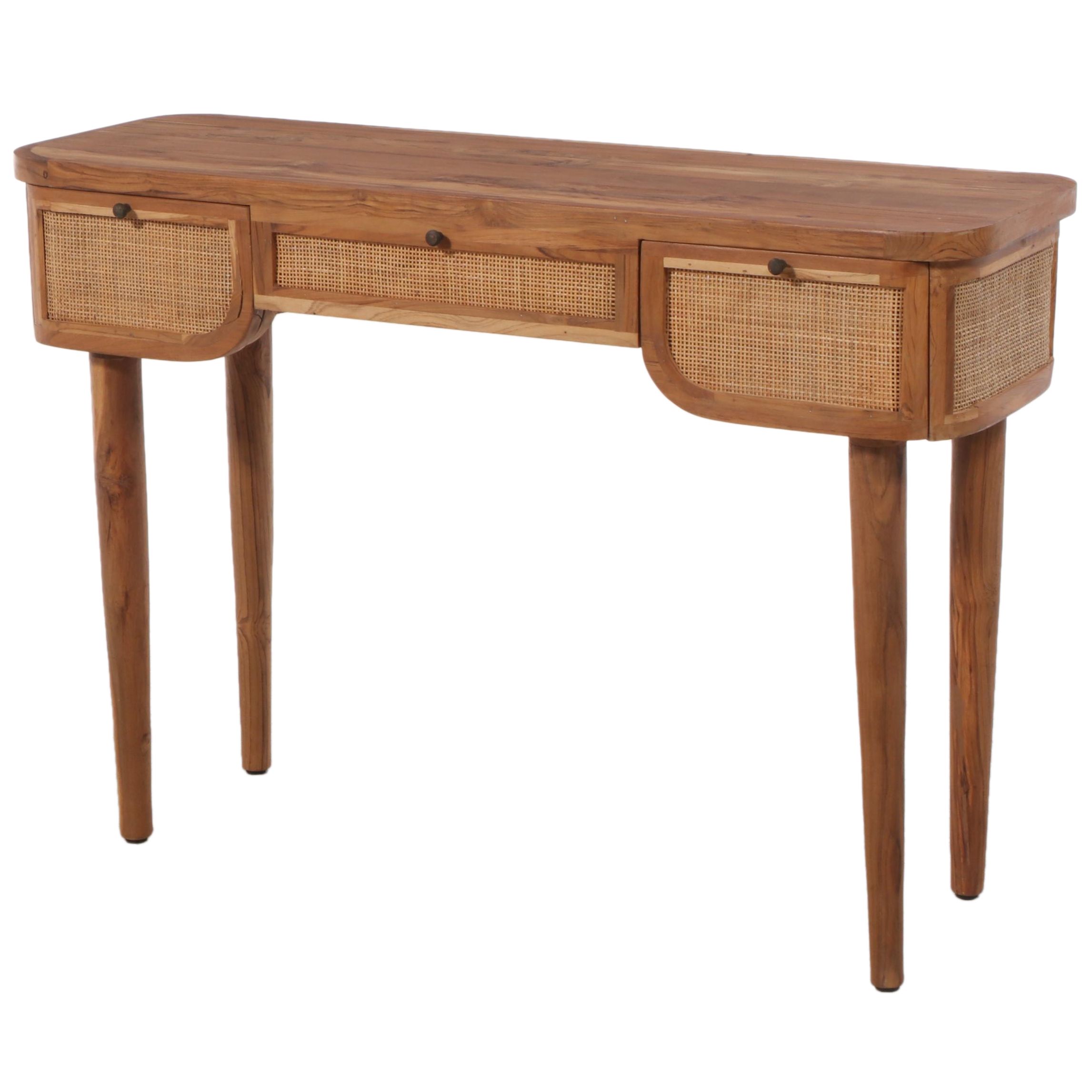 Contemporary Caned and Wooden Desk