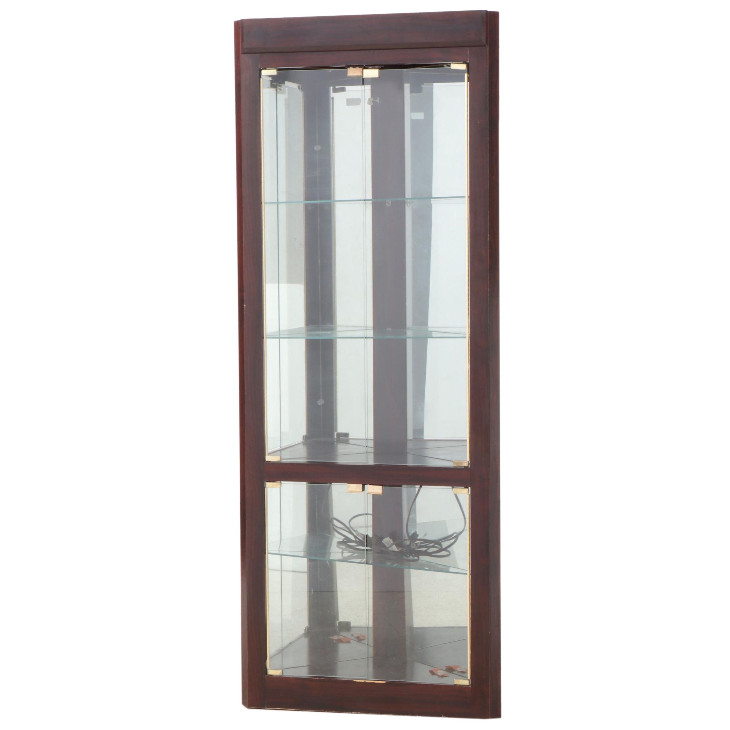 Mahogany-Grained Laminate Corner Display Cabinet, Late 20th Century