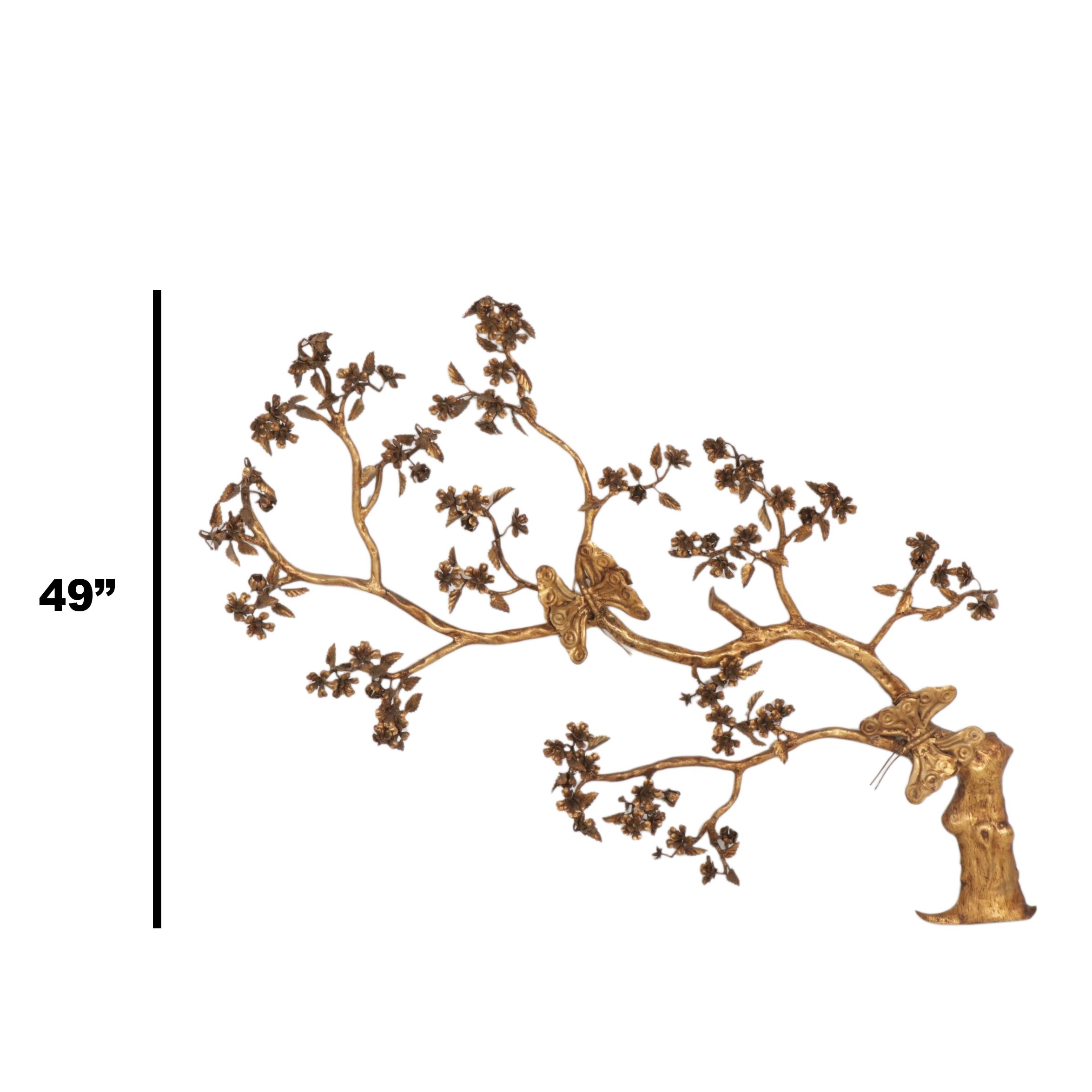 Gilt Blossoming Cherry Tree and Butterfly Wall Sculpture