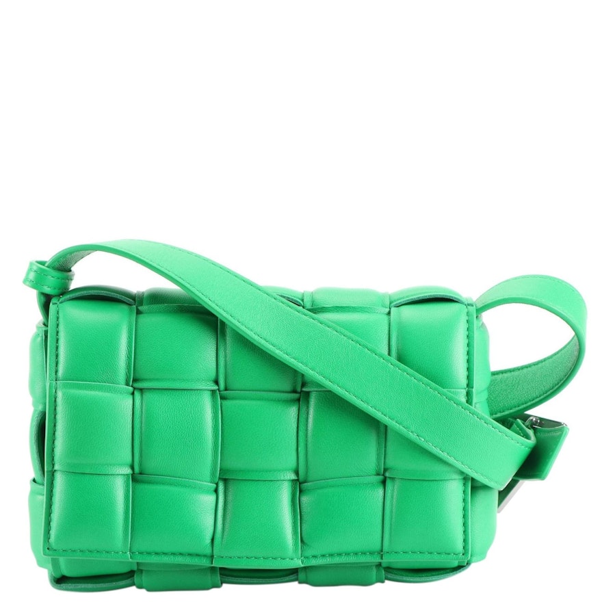 Bottega Veneta Padded Cassette Crossbody Bag in Parakeet Intrecciato Leather