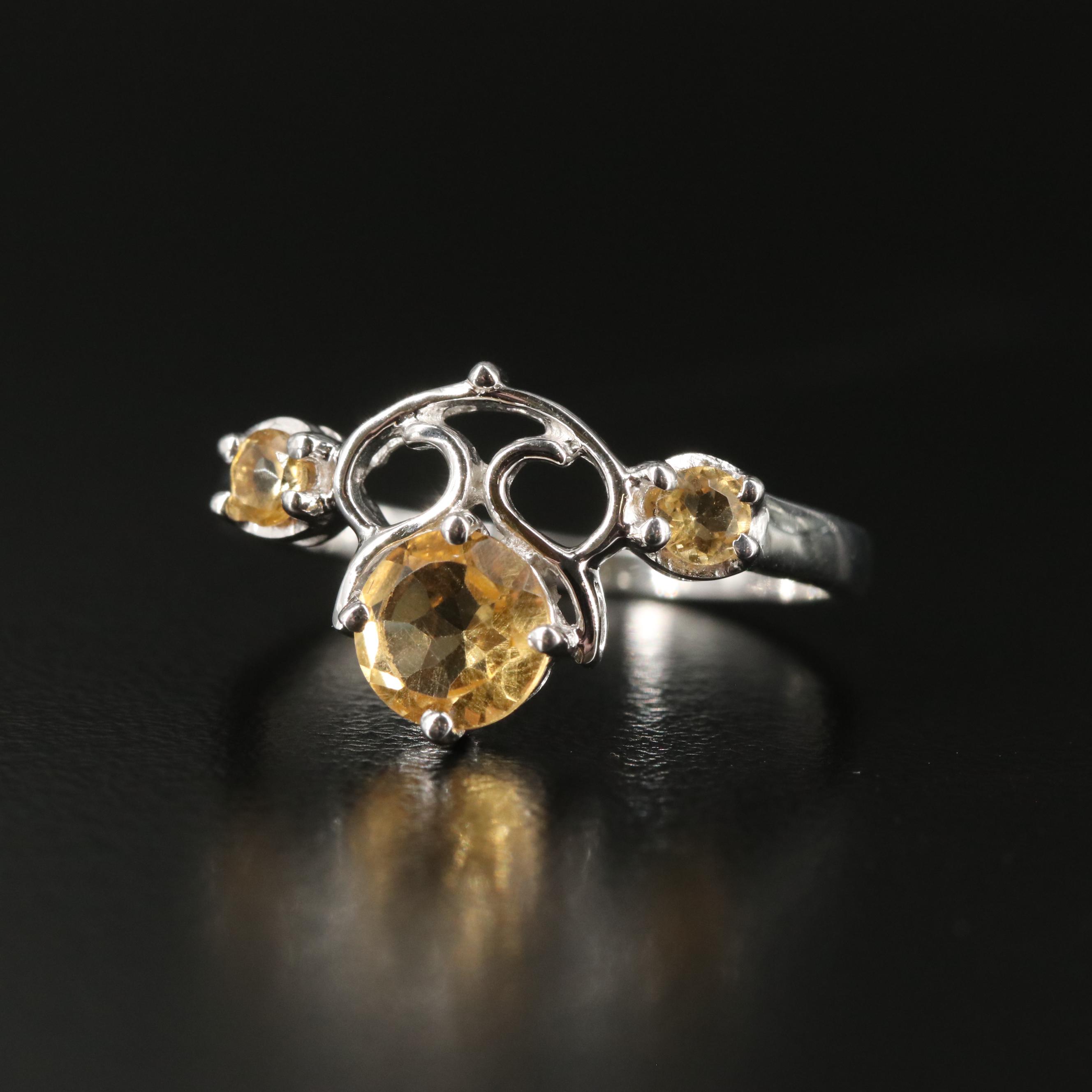 Sterling Three Stone Citrine Ring