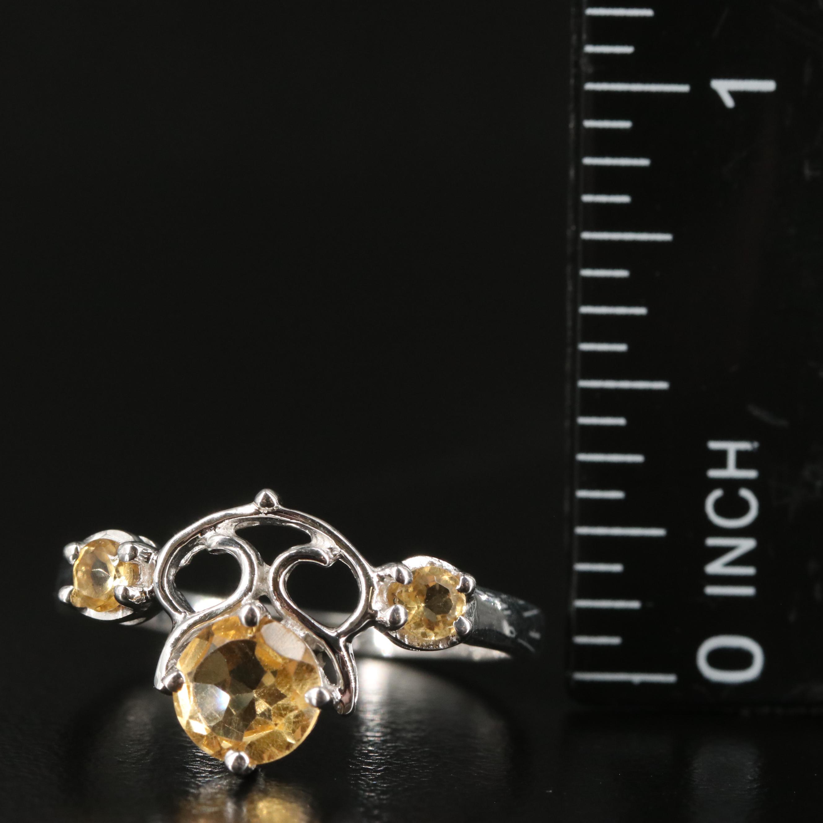 Sterling Three Stone Citrine Ring