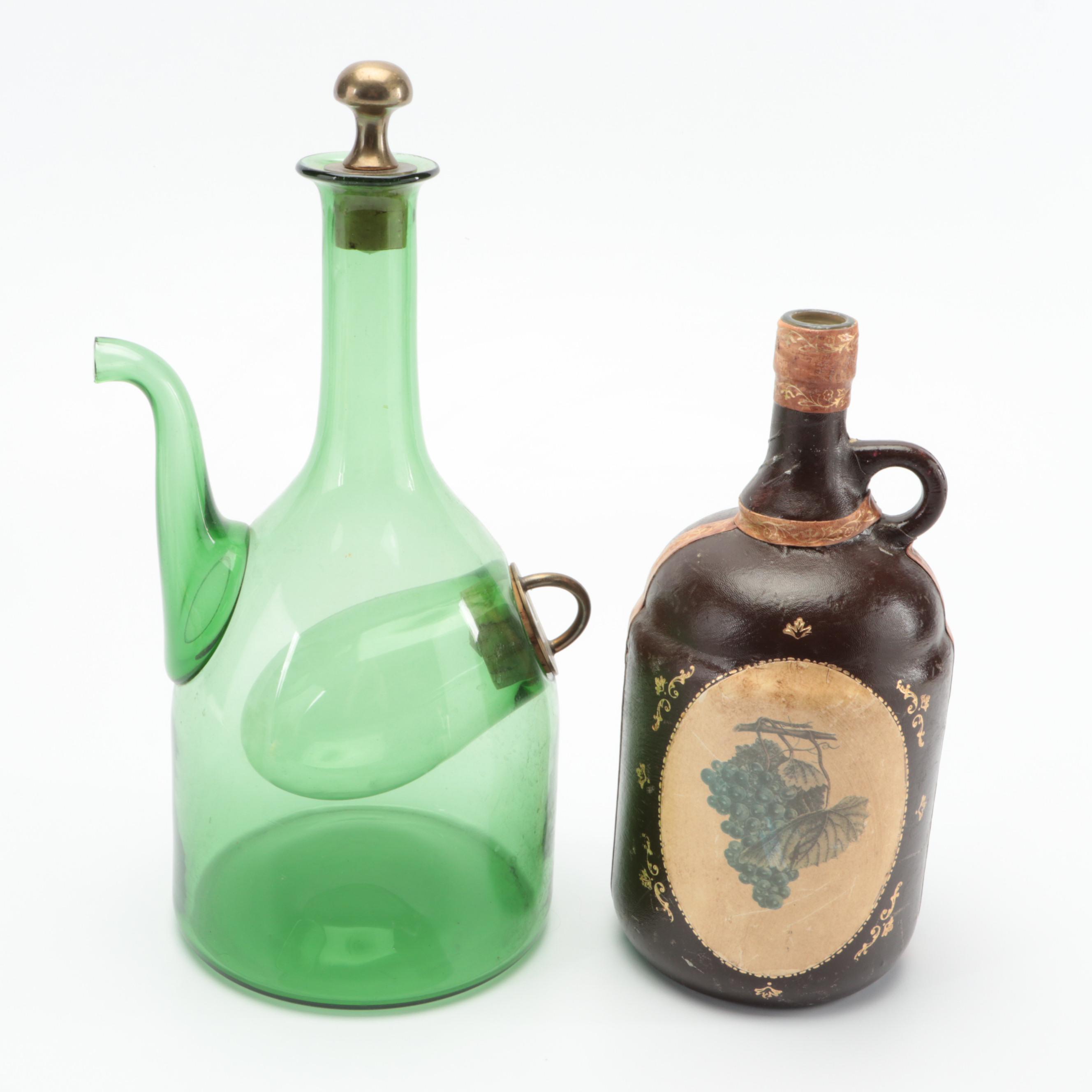 Italian Blown Green Glass Decanter with Jug and Goblet Collection